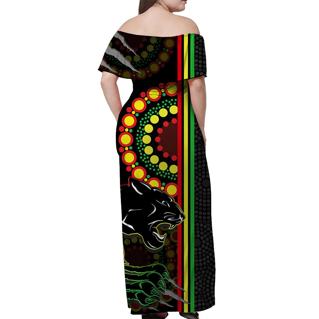 Panthers Rugby Off Shoulder Long Dress The Mountain Men Aboriginal Art Dynamic - Vibe Hoodie Shop
