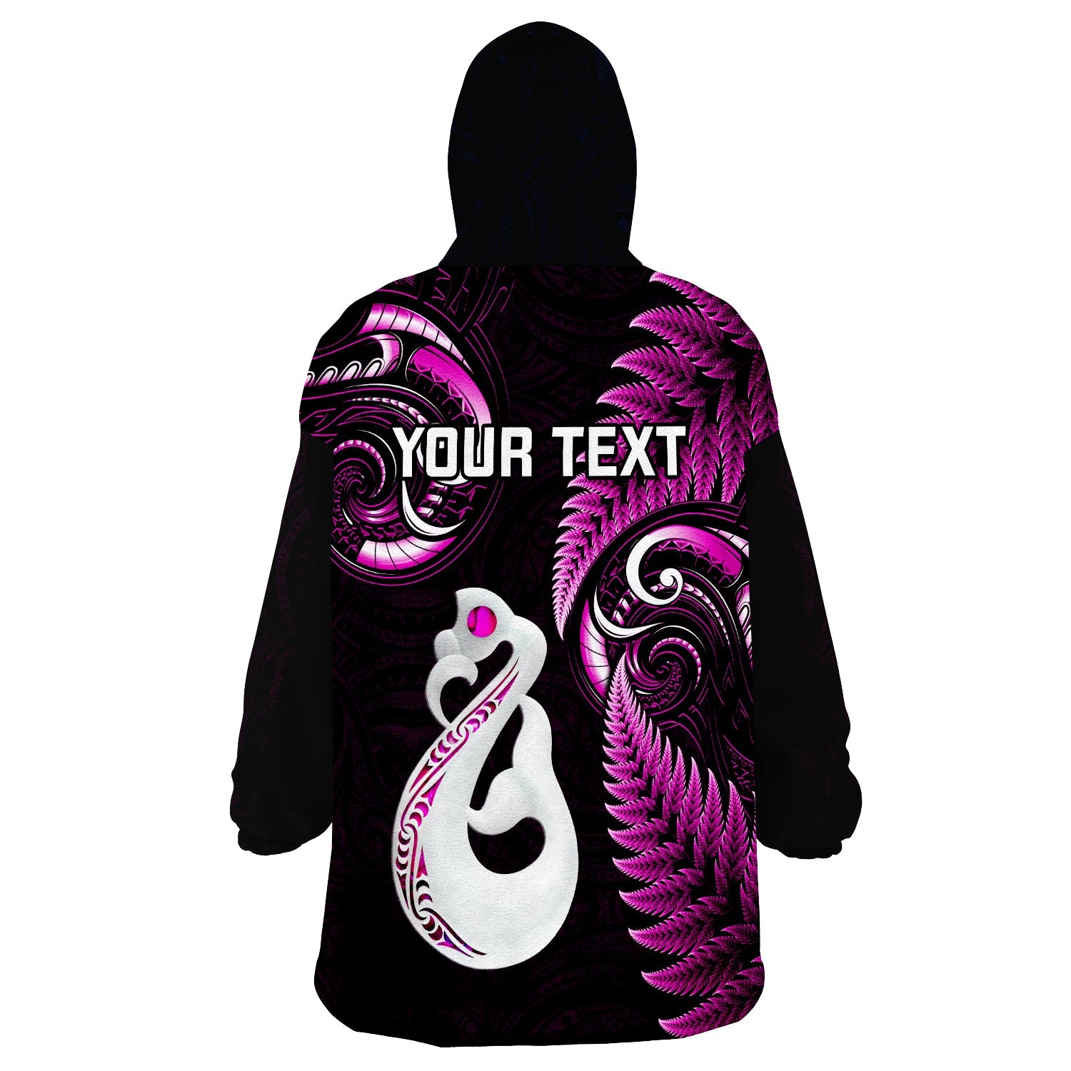 Personalised New Zealand Wearable Blanket Hoodie Aotearoa Silver Fern With Manaia Maori Unique Pink - Vibe Hoodie Shop