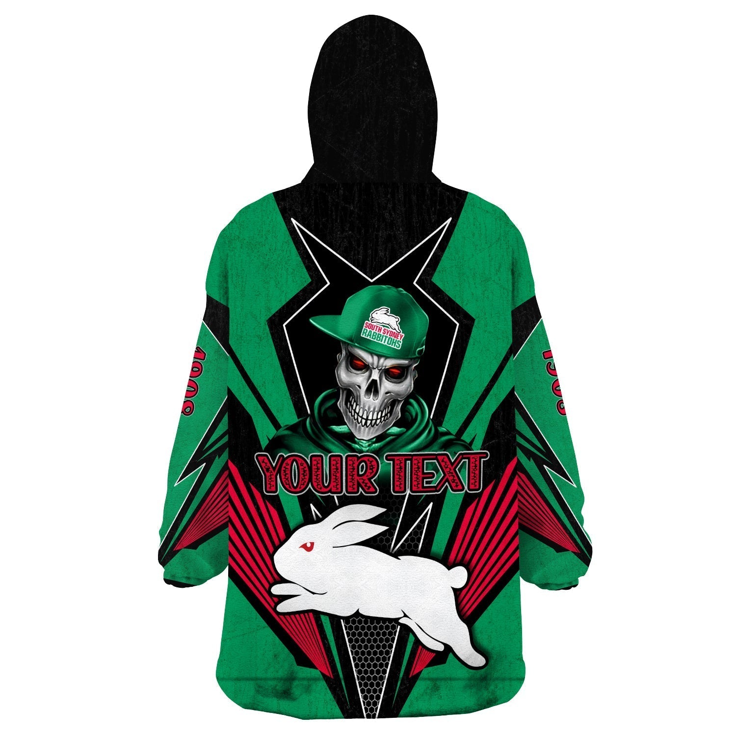 (Custom Personalised) Rabbitohs Rugby Wearable Blanket Hoodie Mascot South Sydney Since 1908 Cool Skull - Vibe Hoodie Shop