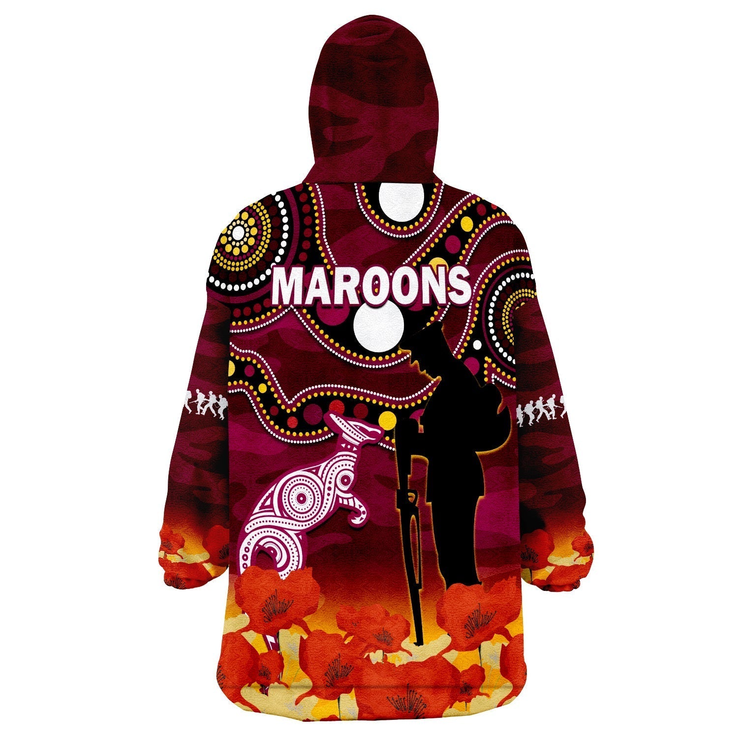 Maroons Rugby ANZAC 2023 Wearable Blanket Hoodie QLD Aboriginal Mix Poppy Camouflage - Vibe Hoodie Shop