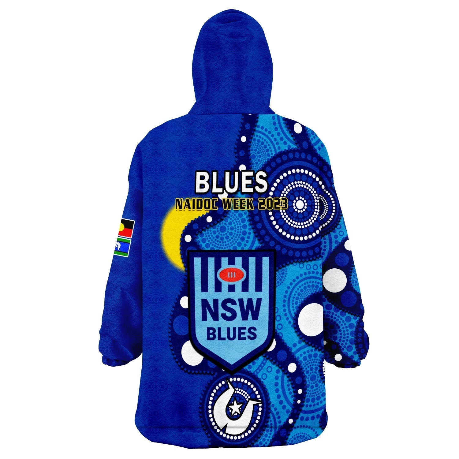 Blues Rugby NAIDOC 2023 Wearable Blanket Hoodie NSW For Our Elders Indigenous Art - Vibe Hoodie Shop