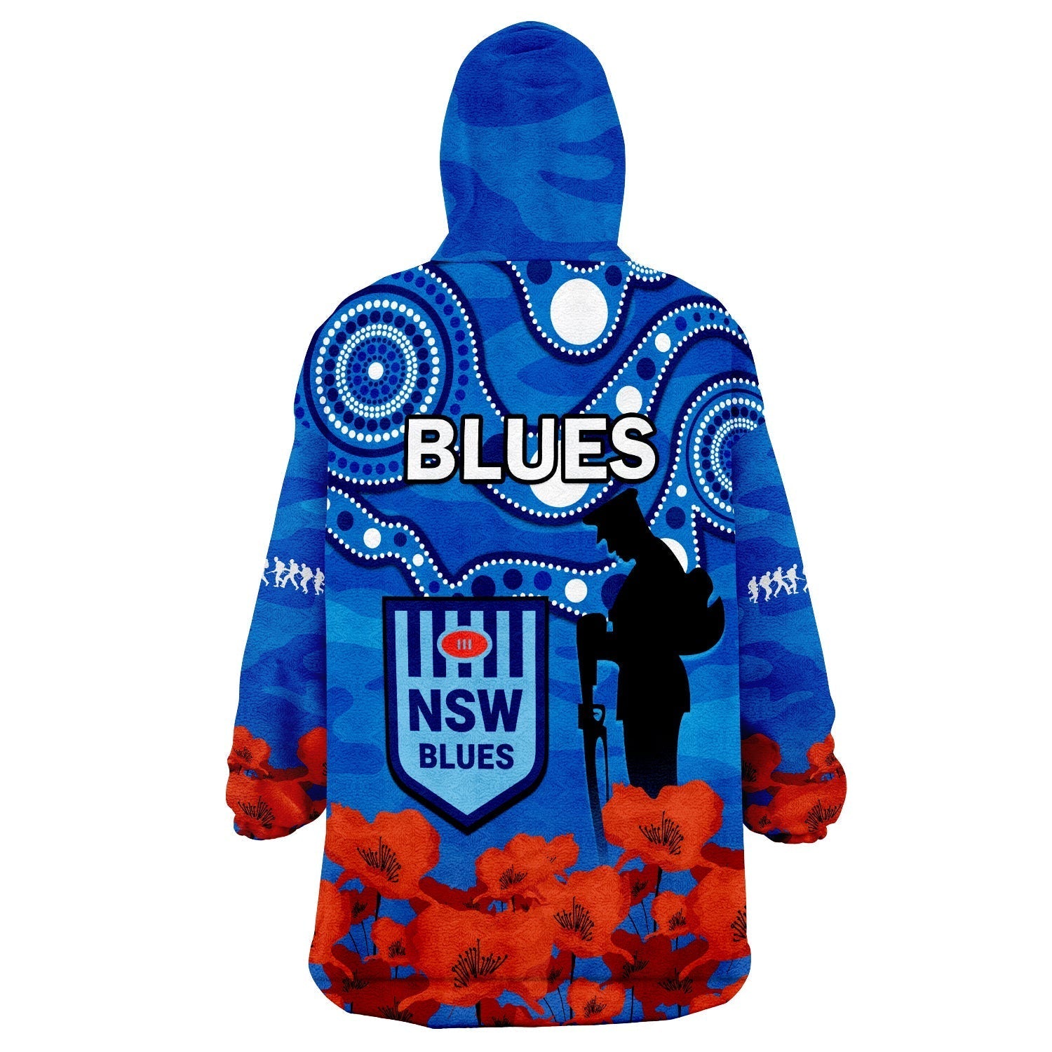 Blues Rugby ANZAC 2023 Wearable Blanket Hoodie NSW Aboriginal Mix Poppy Camouflage - Vibe Hoodie Shop