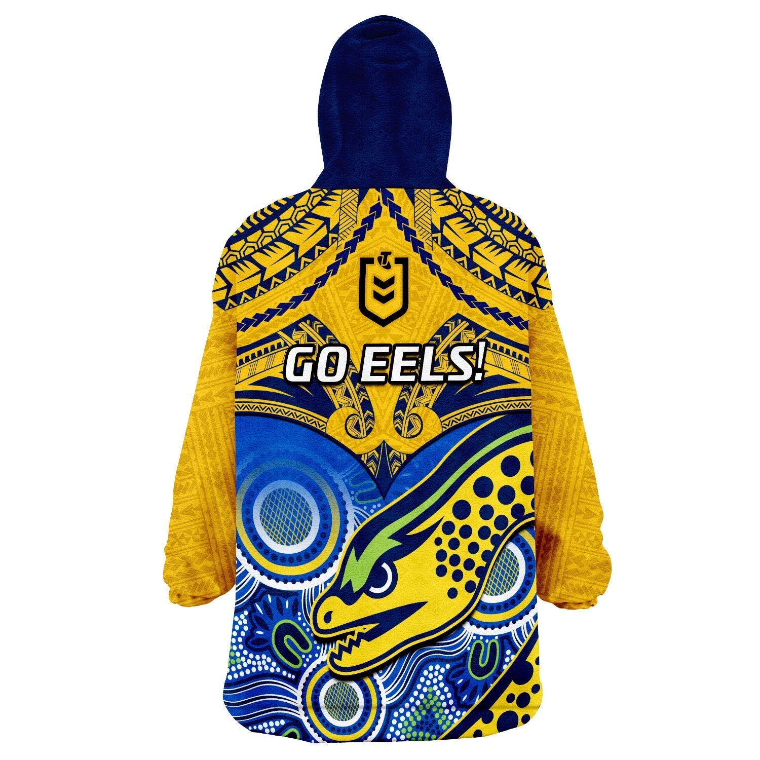 Parramatta Rugby 2023 Wearable Blanket Hoodie Go Eels Polynesian Mix Indigenous Art - Vibe Hoodie Shop