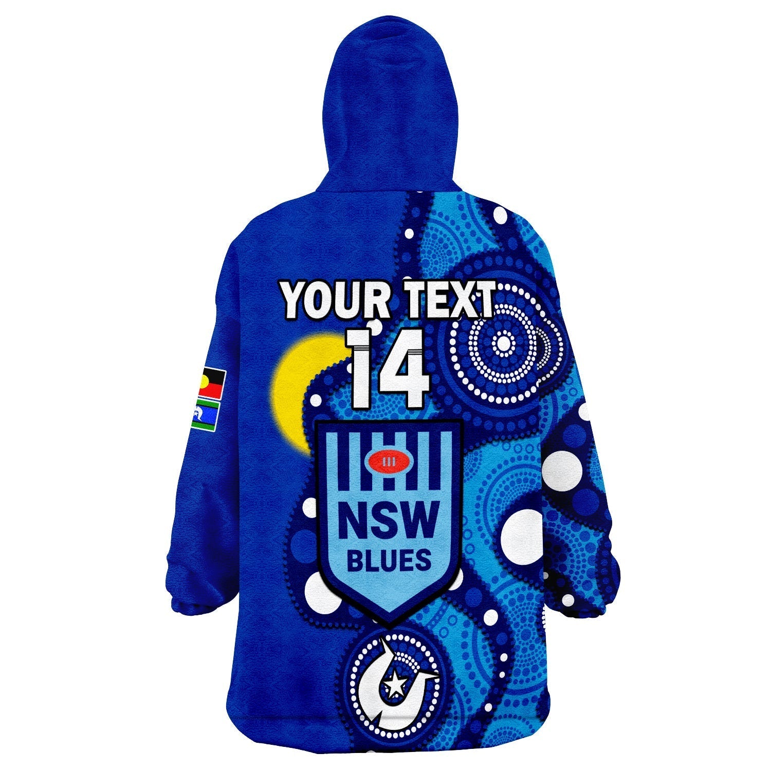 (Custom Text And Number) Blues Rugby NAIDOC 2023 Wearable Blanket Hoodie NSW For Our Elders Indigenous Art - Vibe Hoodie Shop