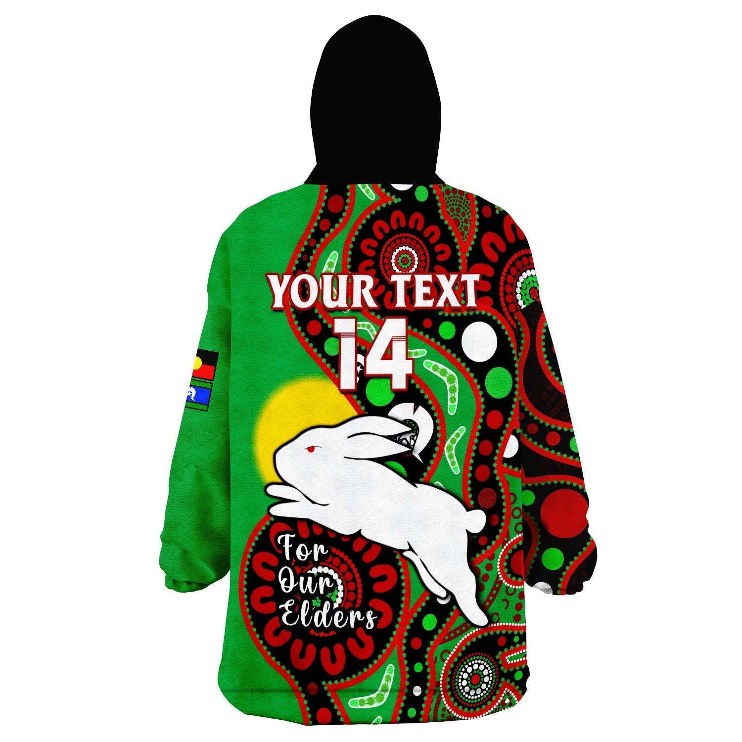 (Custom Text And Number) Rabbitohs Rugby NAIDOC 2023 Wearable Blanket Hoodie For Our Elders Aboriginal - Vibe Hoodie Shop