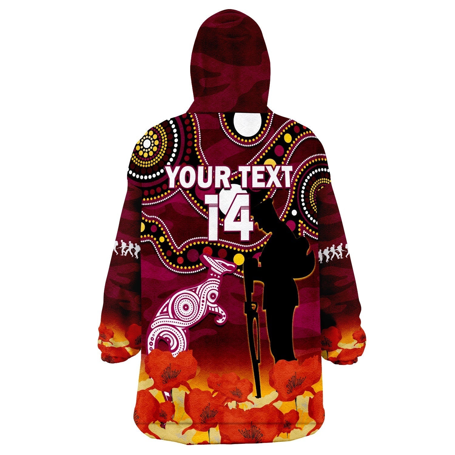 (Custom Text And Number) Maroons Rugby ANZAC 2023 Wearable Blanket Hoodie QLD Aboriginal Mix Poppy Camouflage - Vibe Hoodie Shop