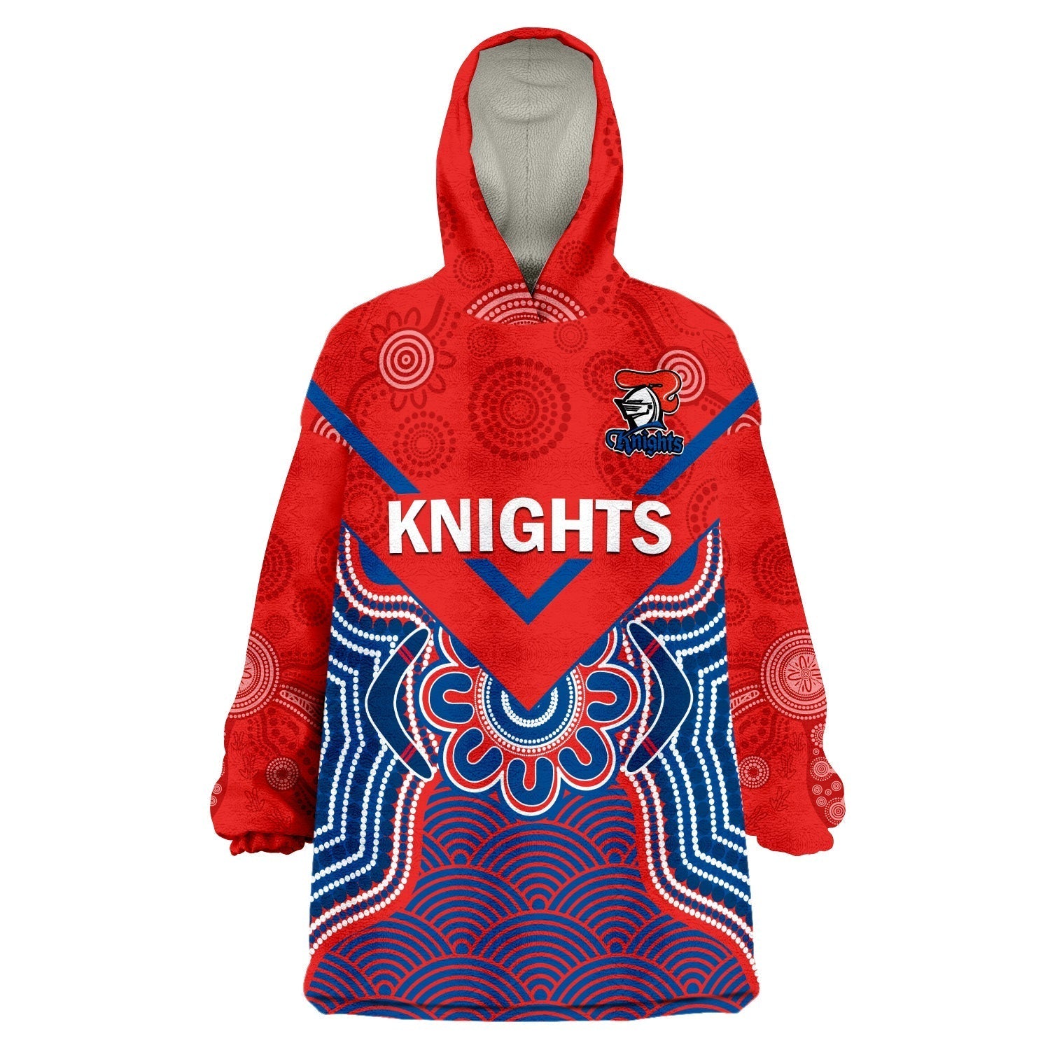 Knights Rugby Wearable Blanket Hoodie Novocastrians 1987 Aboriginal Art - Vibe Hoodie Shop