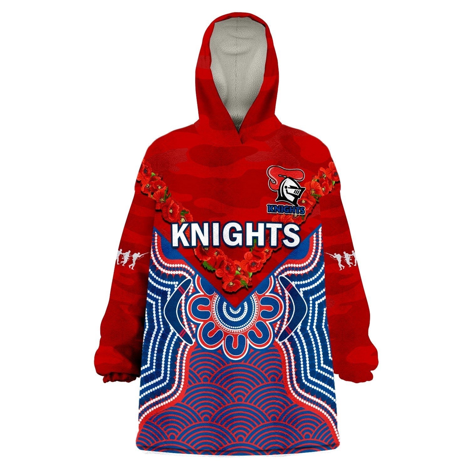 (Custom Text And Number) Knights ANZAC 2023 Wearable Blanket Hoodie Camouflage Poppy Mix Aboriginal - Vibe Hoodie Shop