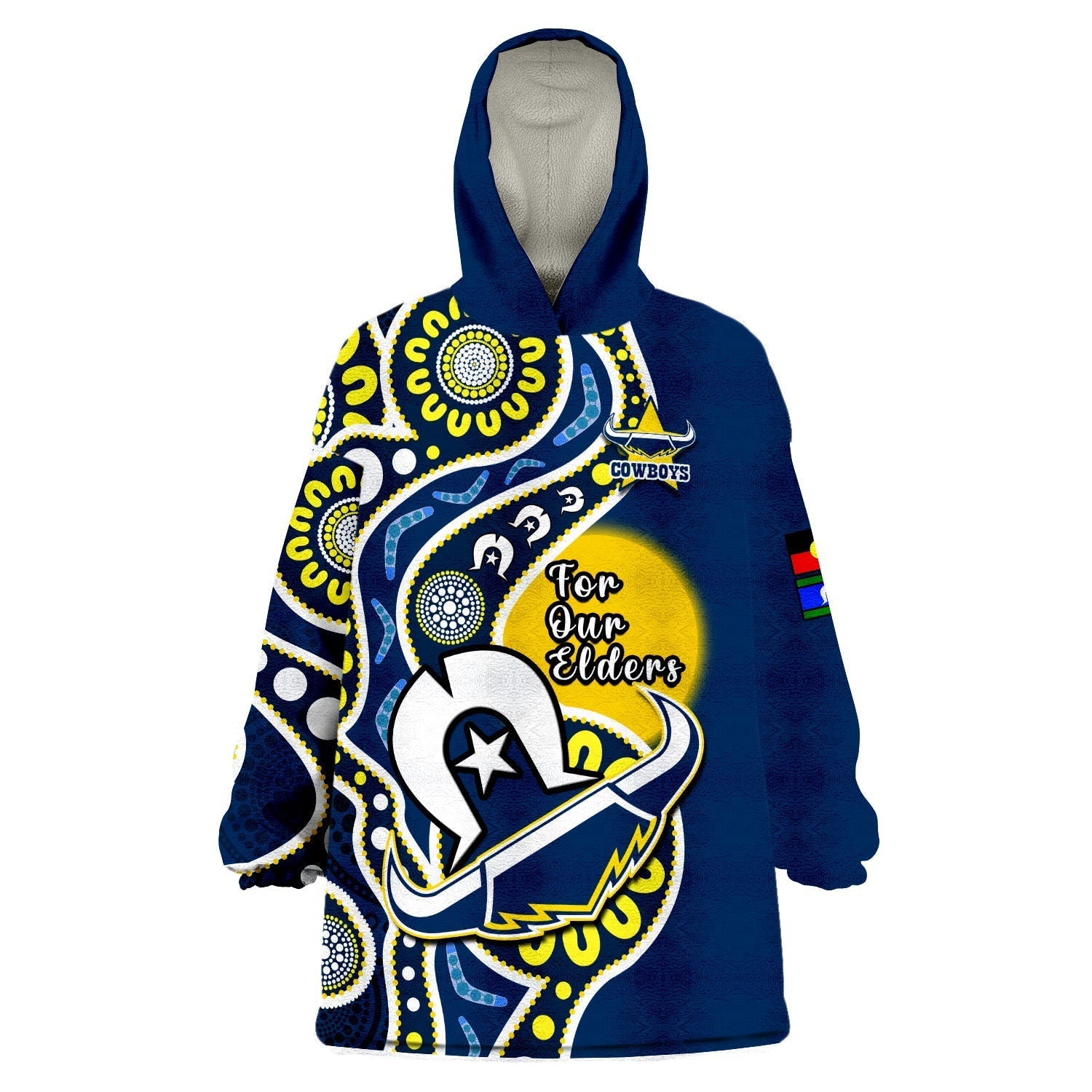 (Custom Text And Number) Cowboys Rugby NAIDOC 2023 Wearable Blanket Hoodie For Our Elders Aboriginal - Vibe Hoodie Shop