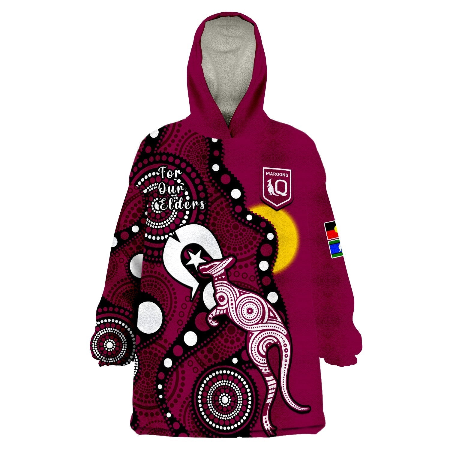 (Custom Text And Number) Maroons Rugby NAIDOC 2023 Wearable Blanket Hoodie QLD For Our Elders Indigenous Art - Vibe Hoodie Shop