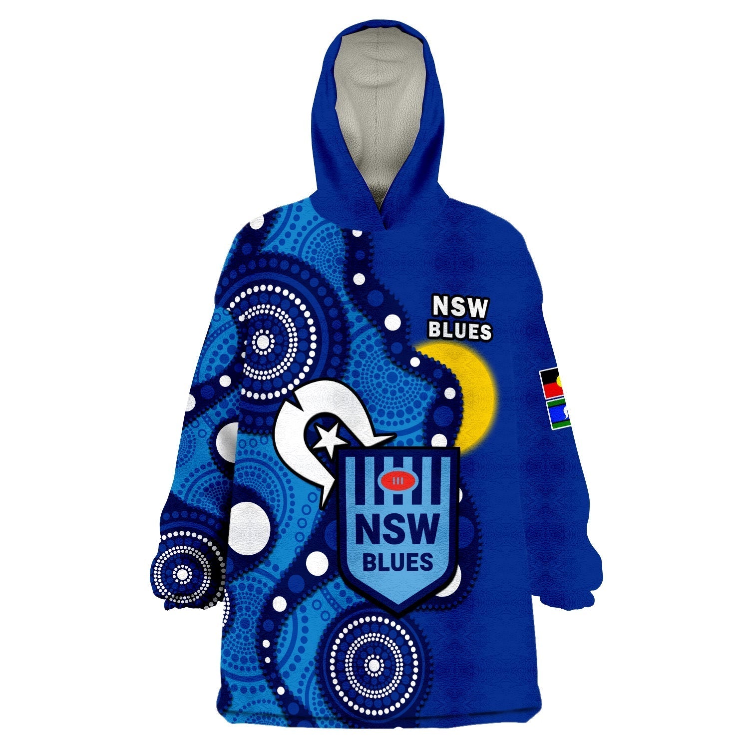 Blues Rugby NAIDOC 2023 Wearable Blanket Hoodie NSW For Our Elders Indigenous Art - Vibe Hoodie Shop