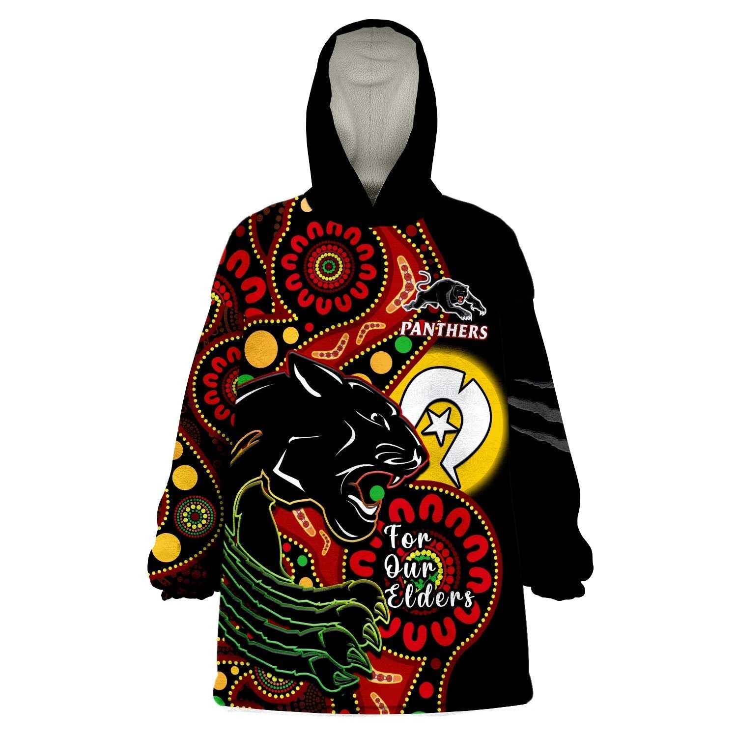 (Custom Text And Number) Panthers Rugby NAIDOC 2023 Wearable Blanket Hoodie For Our Elders Aboriginal - Vibe Hoodie Shop