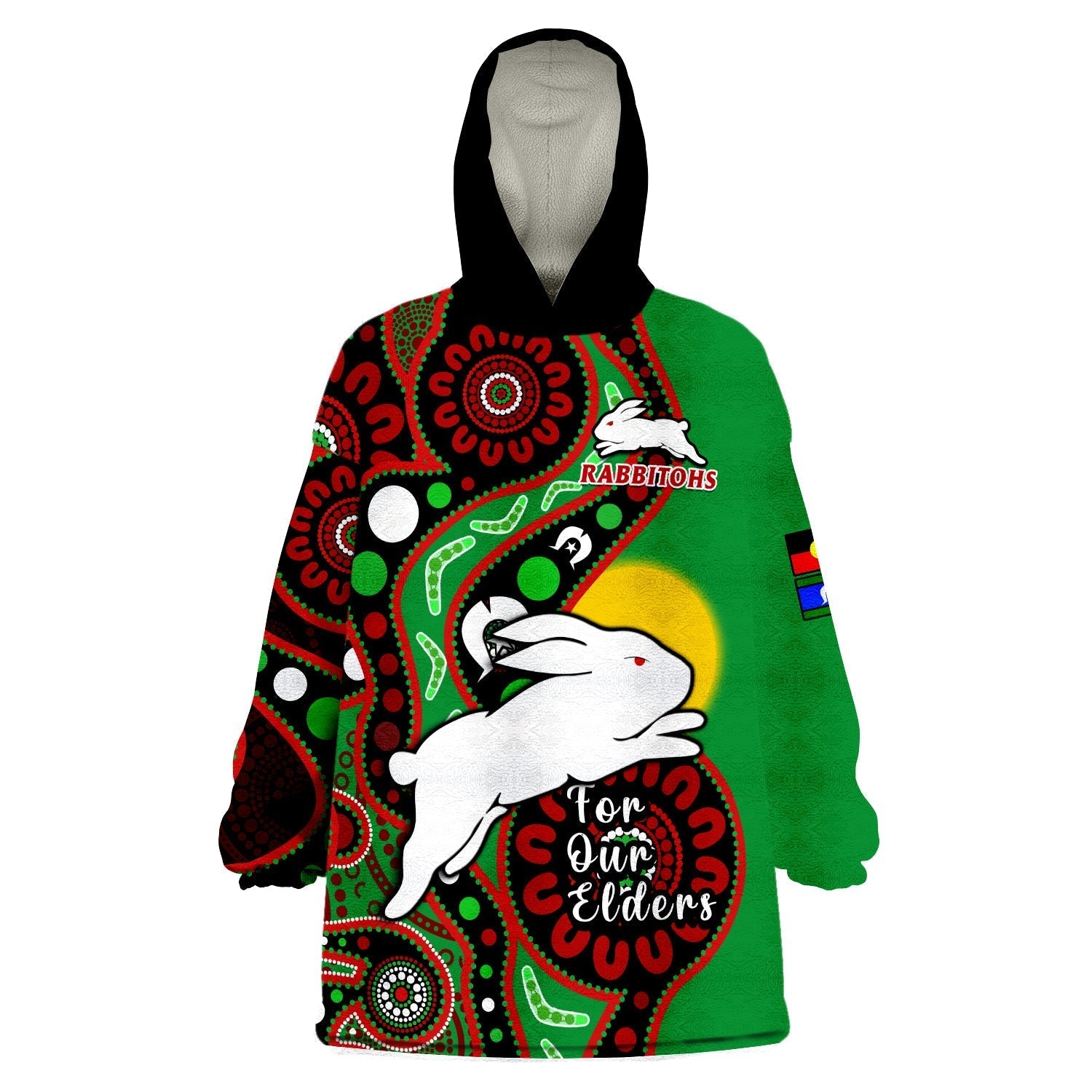 (Custom Text And Number) Rabbitohs Rugby NAIDOC 2023 Wearable Blanket Hoodie For Our Elders Aboriginal - Vibe Hoodie Shop