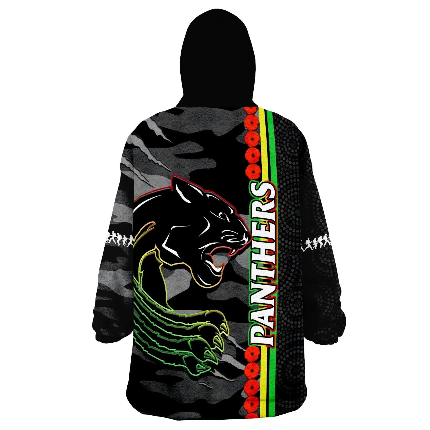 Panthers Rugby ANZAC Wearable Blanket Hoodie Aboriginal Mix Poppy Camouflage Black - Vibe Hoodie Shop