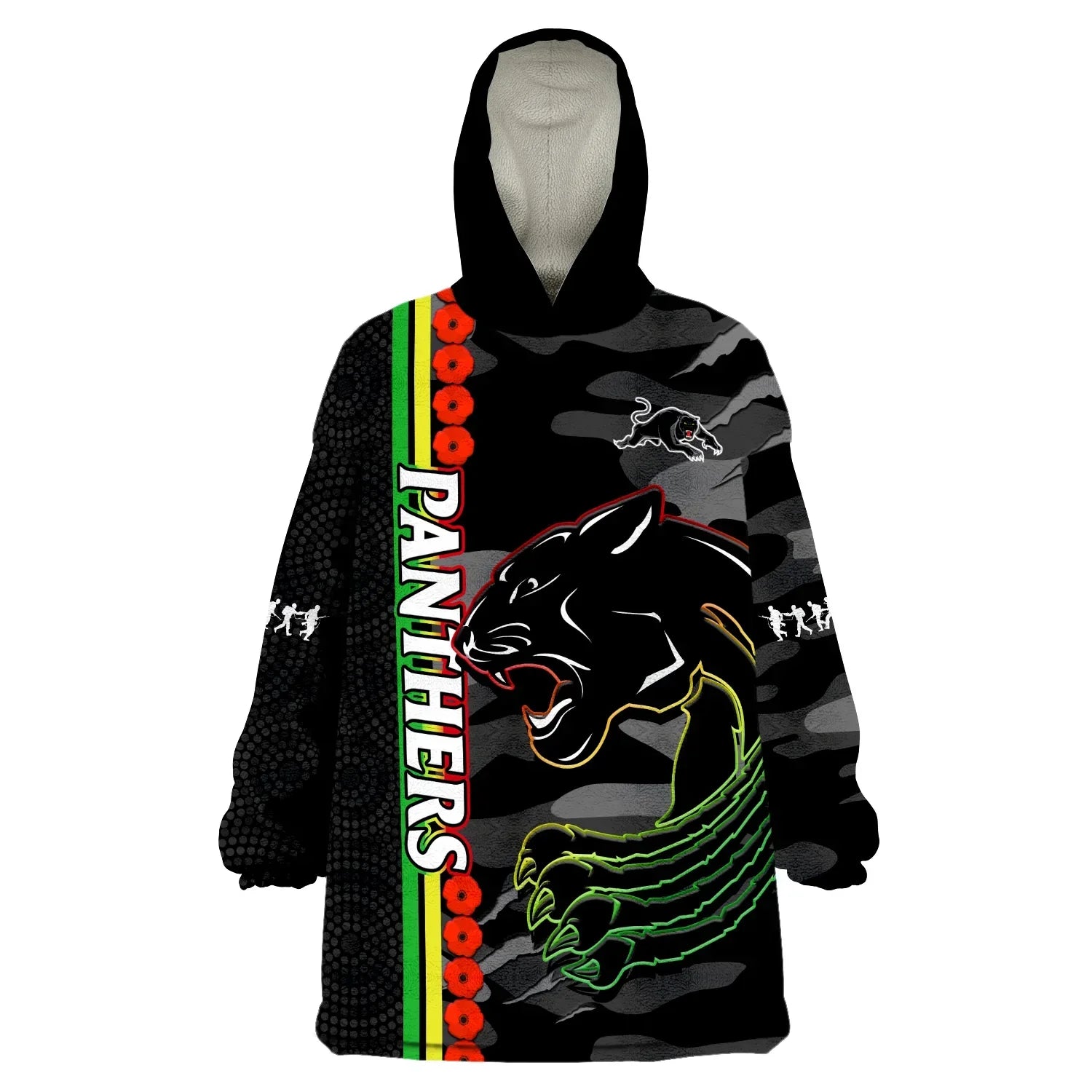 Panthers Rugby ANZAC Wearable Blanket Hoodie Aboriginal Mix Poppy Camouflage Black - Vibe Hoodie Shop