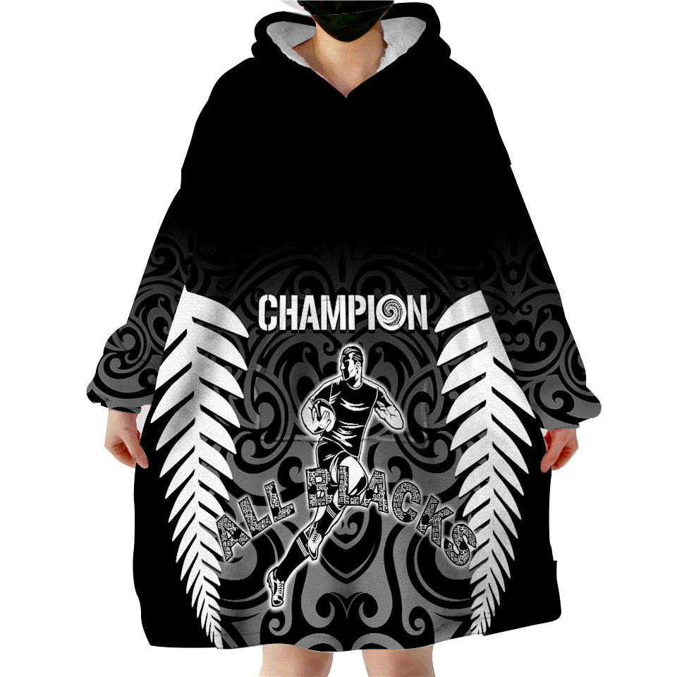 Personalised New Zealand Rugby All Black Champion Wearable Blanket Hoodie - Vibe Hoodie Shop