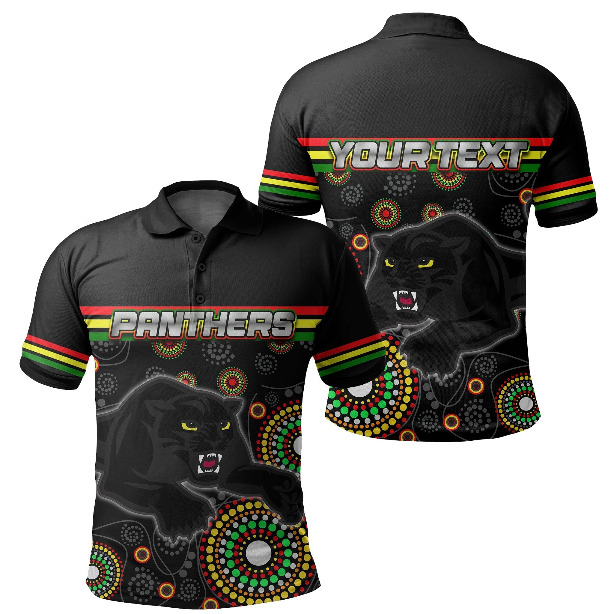 (Custom Personalised) Panthers Polo Shirt Aboriginal Patterns - Vibe Hoodie Shop