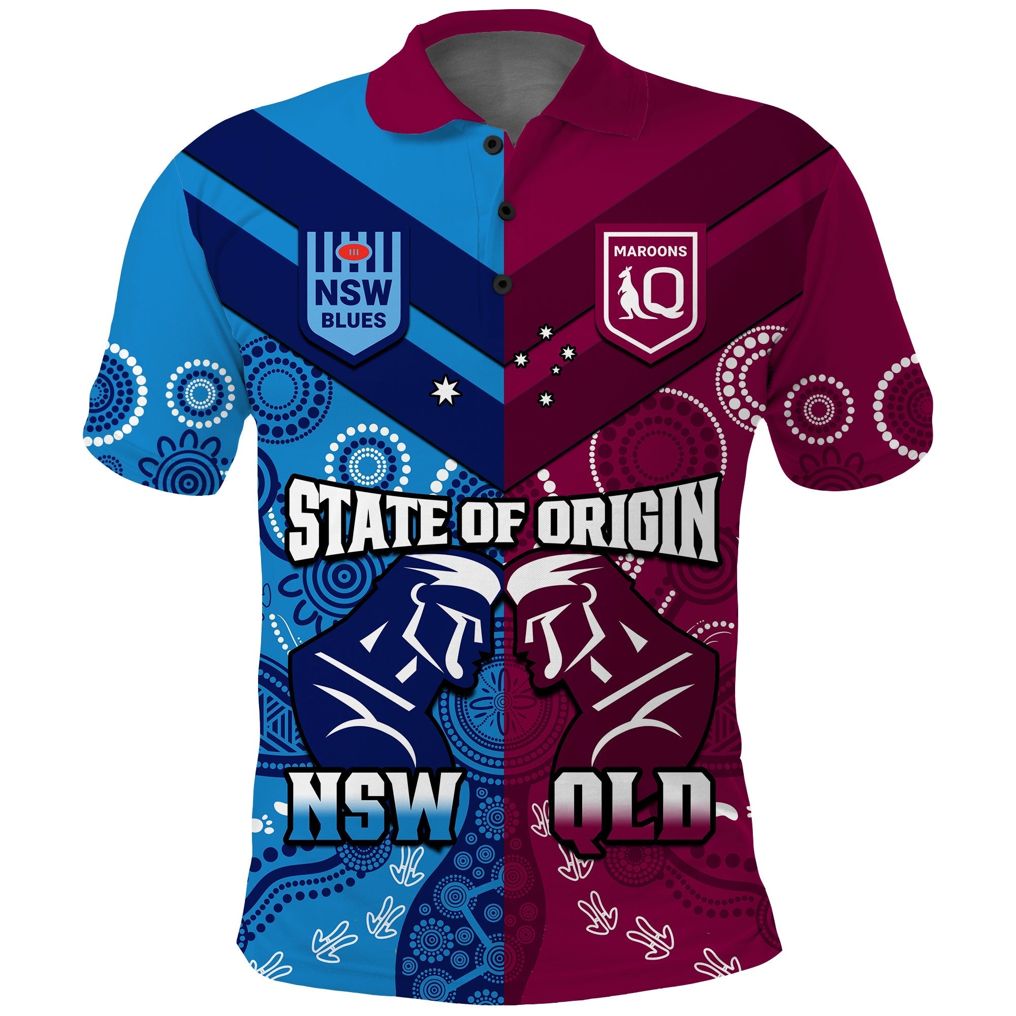 (Custom Personalised) QLD Maroons And NSW Blues Rugby Polo Shirt State of Origin Indigenous - Vibe Hoodie Shop