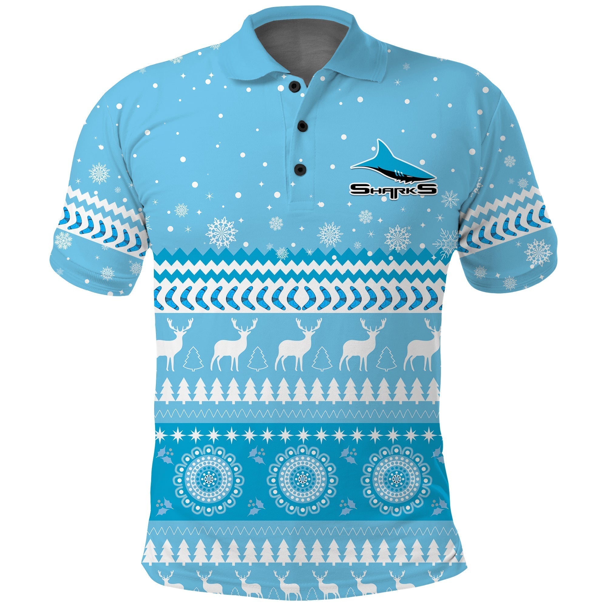 Sharks Polo Shirt Christmas Cronulla Sutherland - Vibe Hoodie Shop