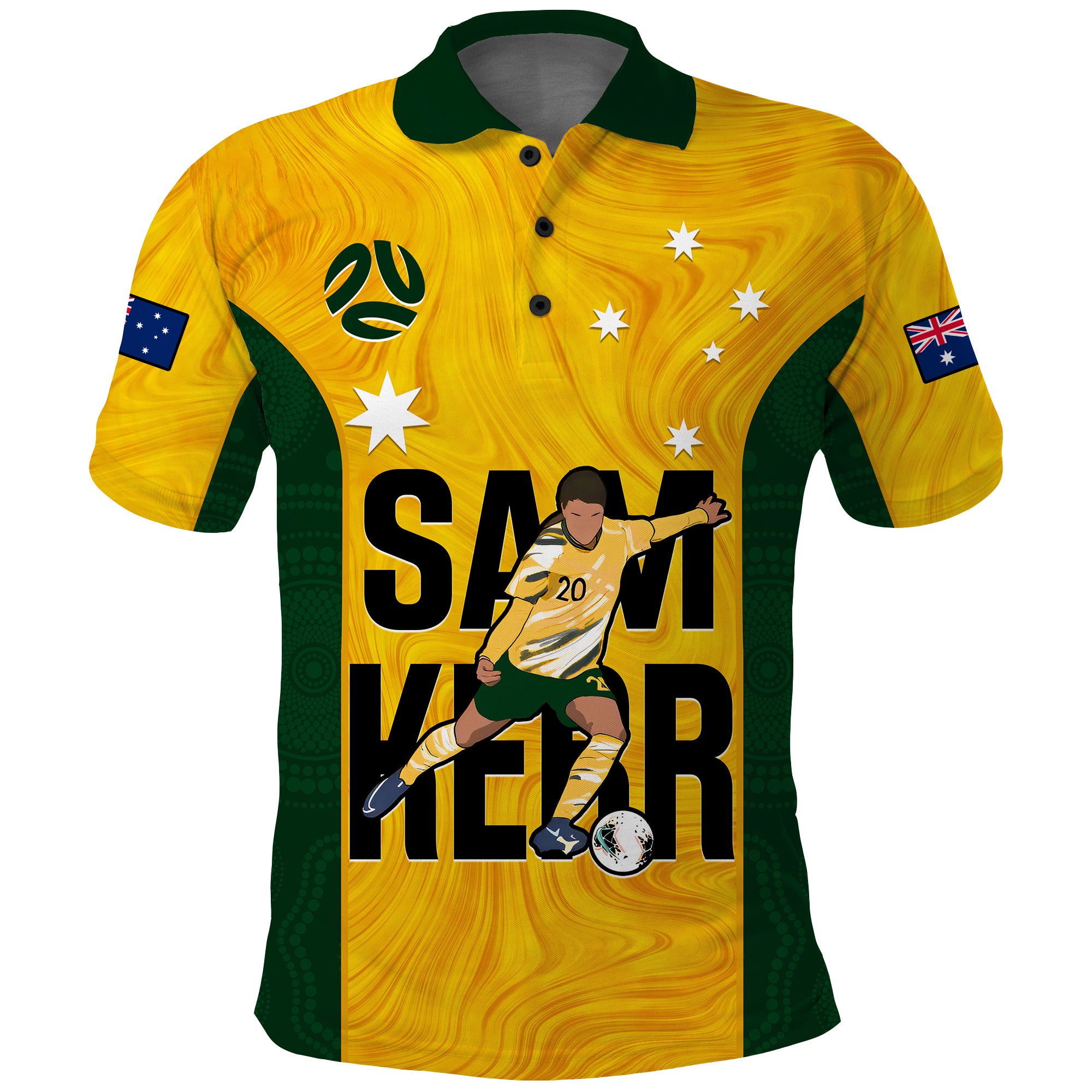 Australia Soccer Polo Shirt Sam Kerr Matildas World Cup Yellow - Vibe Hoodie Shop