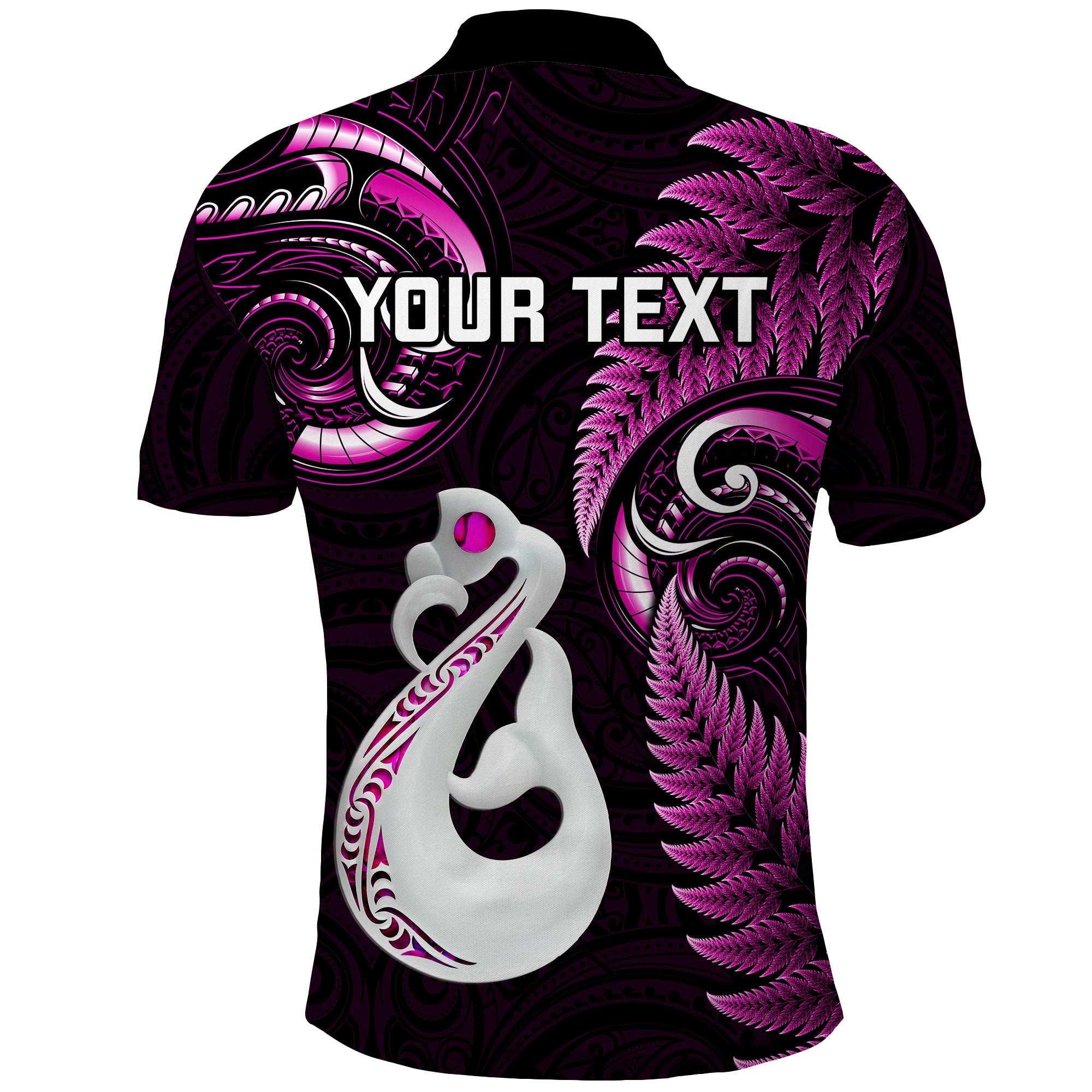 Personalised New Zealand Polo Shirt Aotearoa Silver Fern With Manaia Maori Unique Pink - Vibe Hoodie Shop