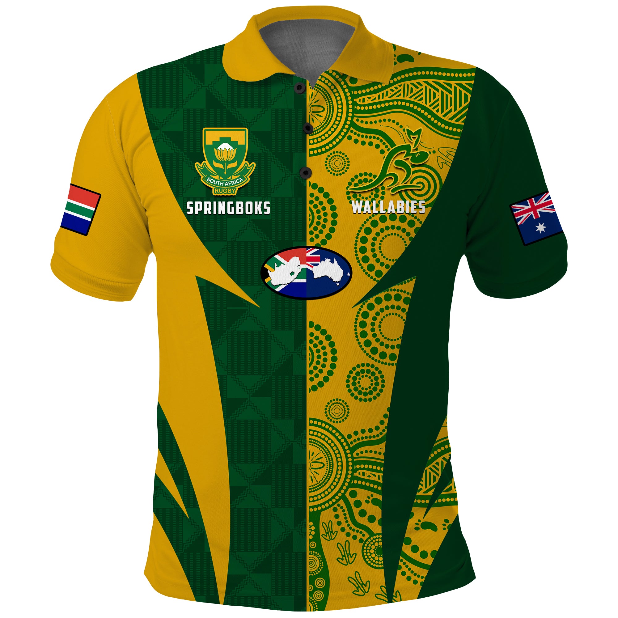 Personalised Australia Rugby And South Africa Rugby Polo Shirt 2023 Wallabies Mix Springboks - Vibe Hoodie Shop