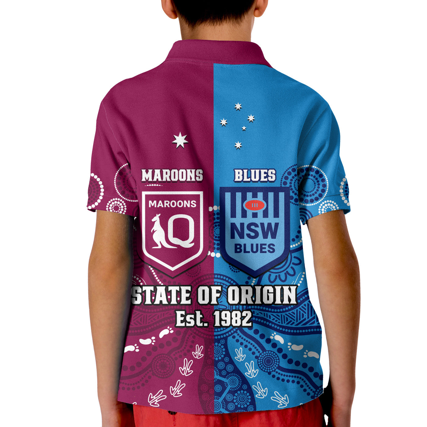 QLD Maroons And NSW Blues Rugby Polo Shirt KID State of Origin Indigenous - Vibe Hoodie Shop