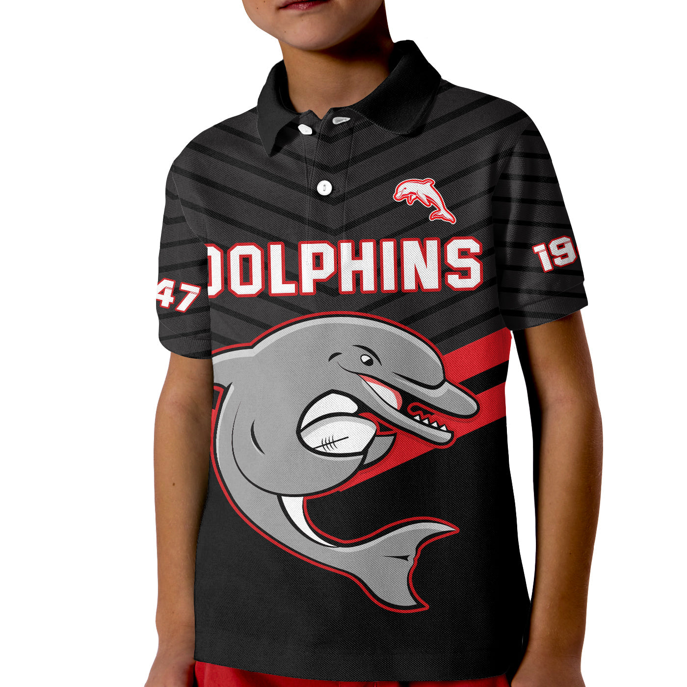 Custom Text And Number Dolphins Rugby Polo Shirt KID Sporty Style Ver.03 LT14