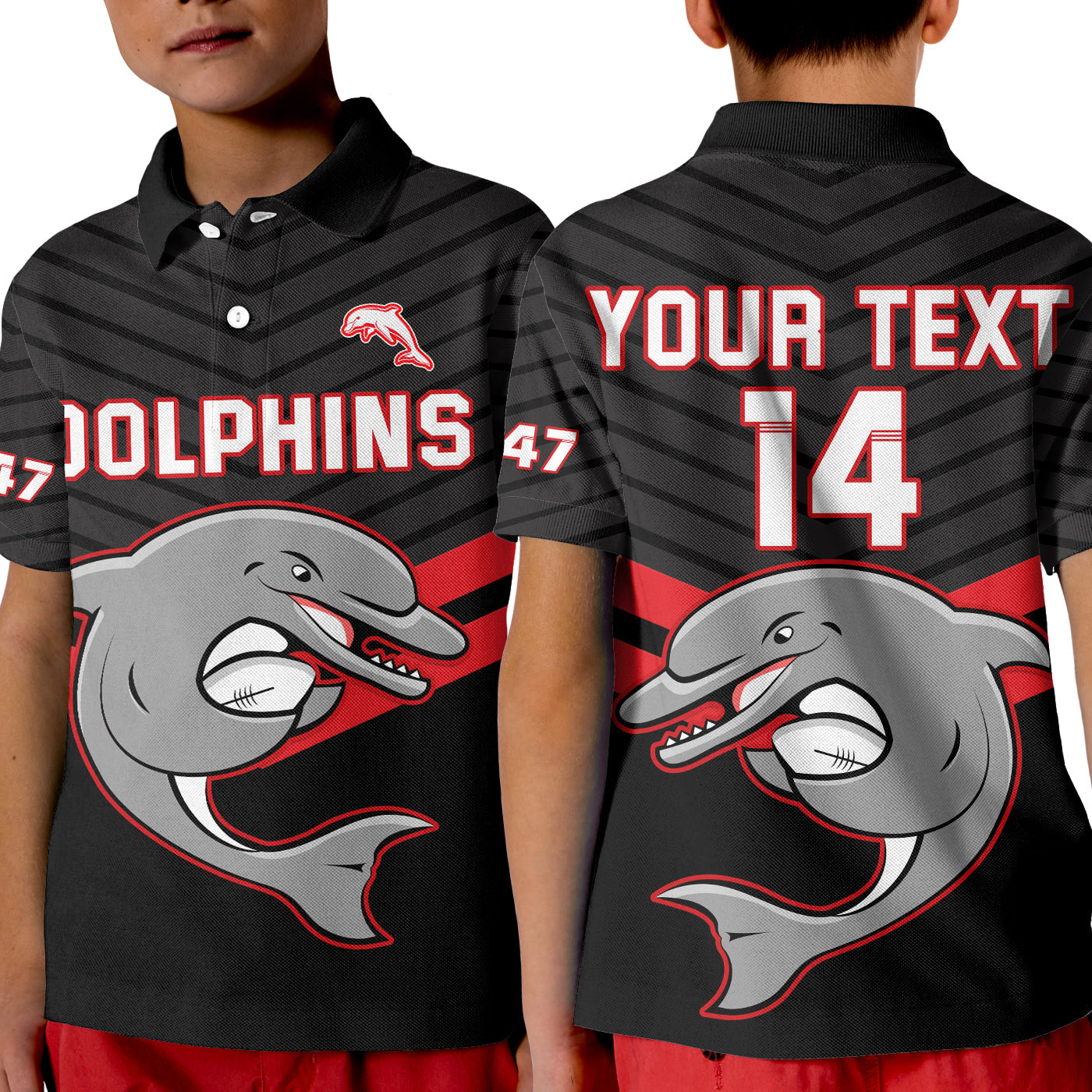 Custom Text And Number Dolphins Rugby Polo Shirt KID Sporty Style Ver.03 LT14