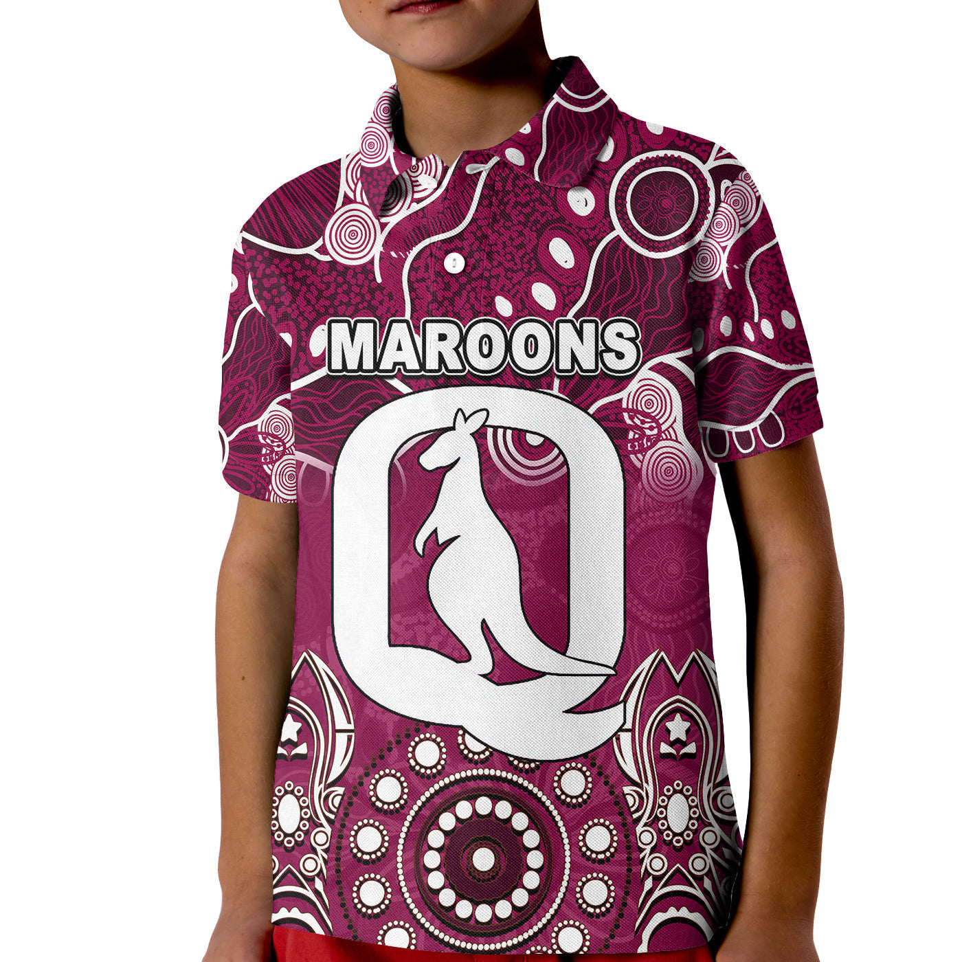 (Custom Personalised) Queensland Maroons Polo Shirt KID Aboriginal - Vibe Hoodie Shop