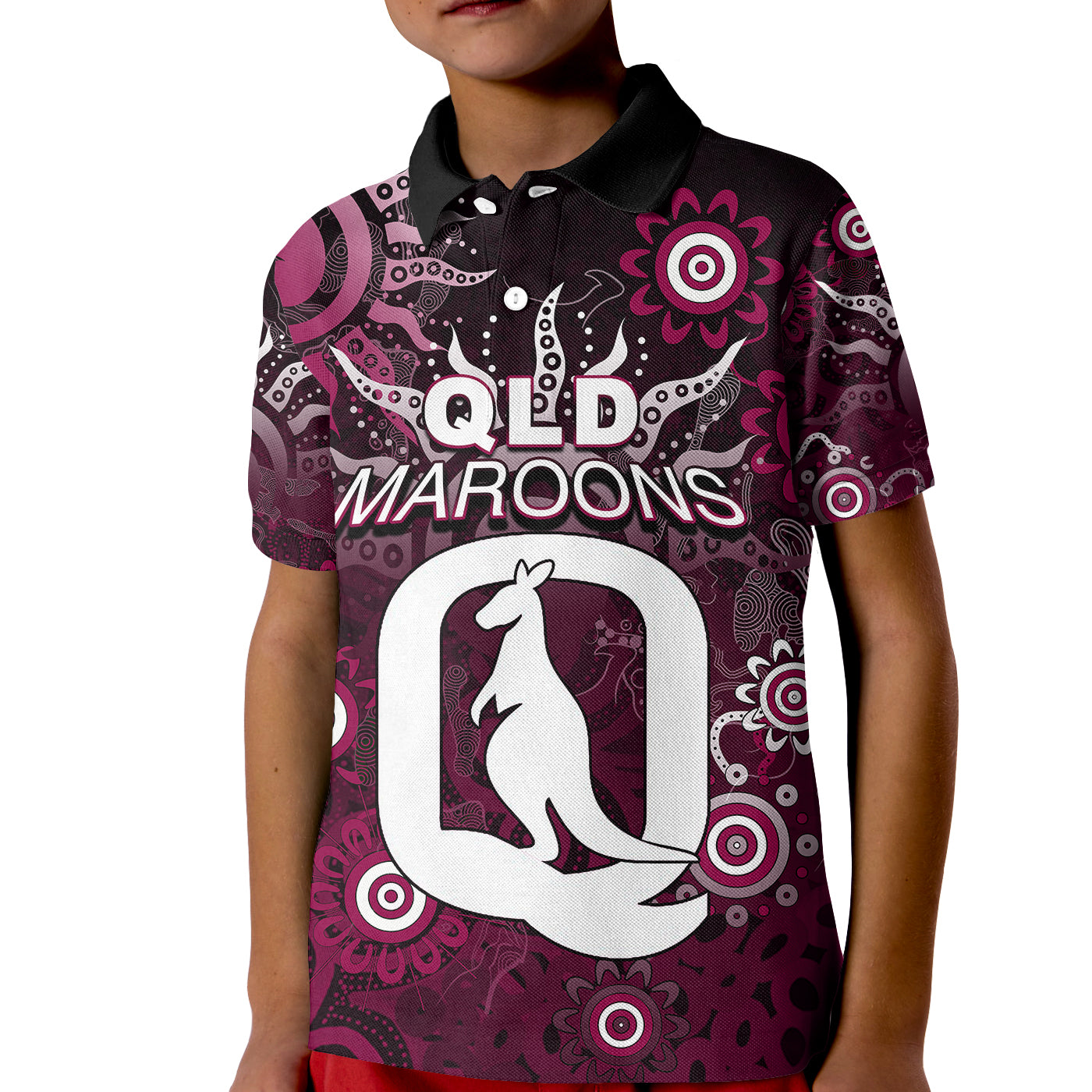 (Custom Personalised) QLD Maroons Polo Shirt KID Aboriginal - Vibe Hoodie Shop
