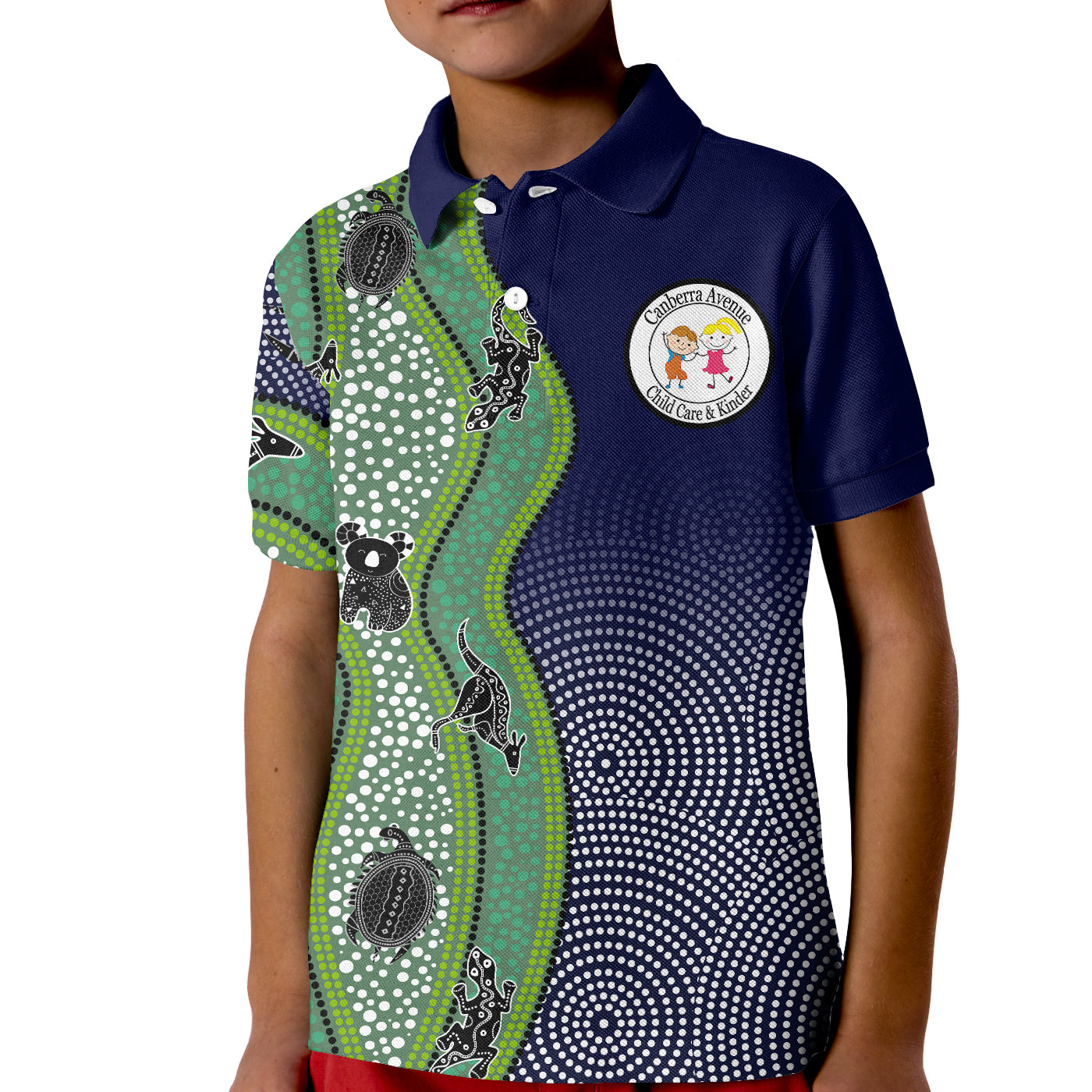 (Canberra Avenue Child Care and Kinder) Australia Animals Indigenous Art Polo Shirt Blue Version - Vibe Hoodie Shop