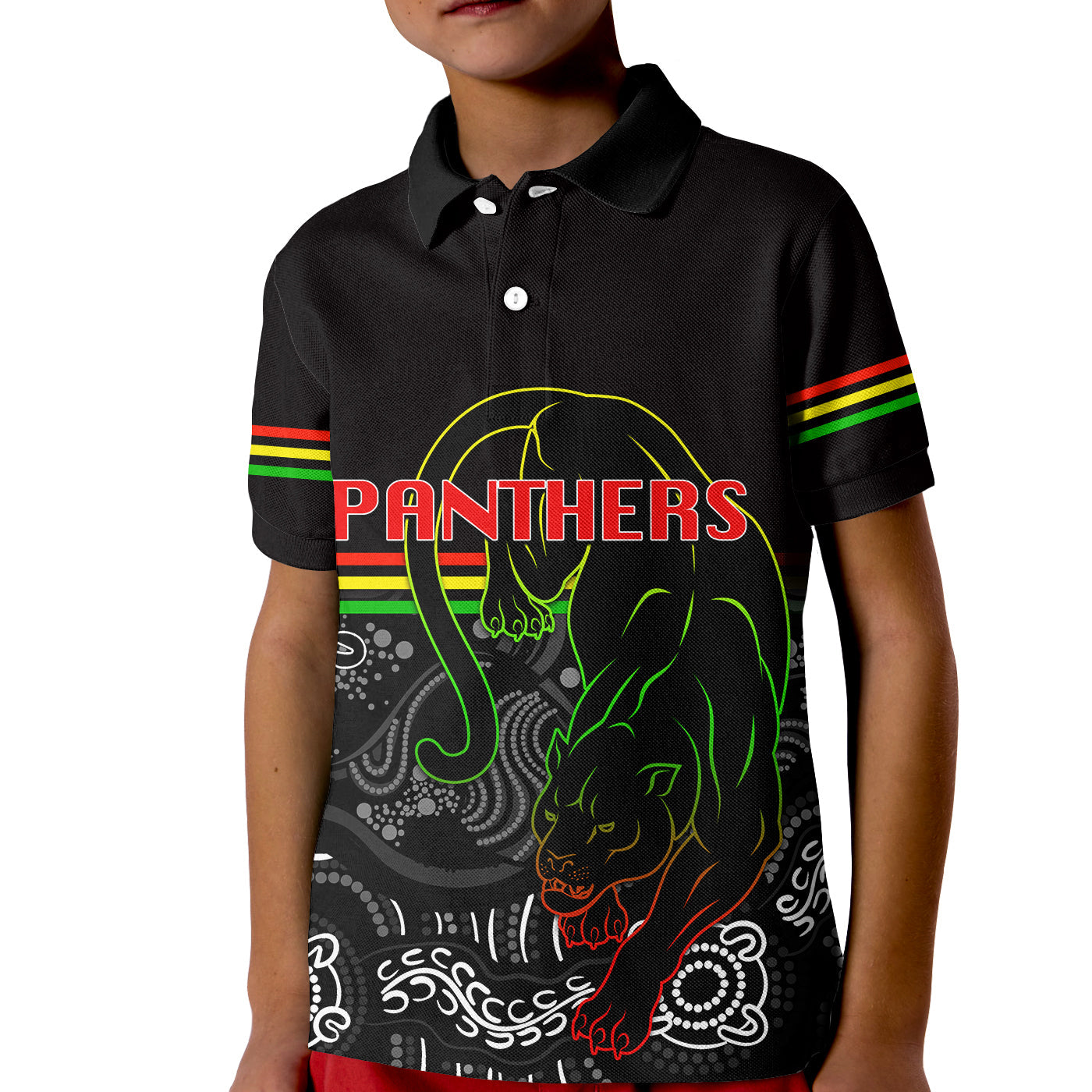 (Custom Personalised) Panthers Rugby Champions 2022 Indigenous Style Polo Shirt KID - Vibe Hoodie Shop