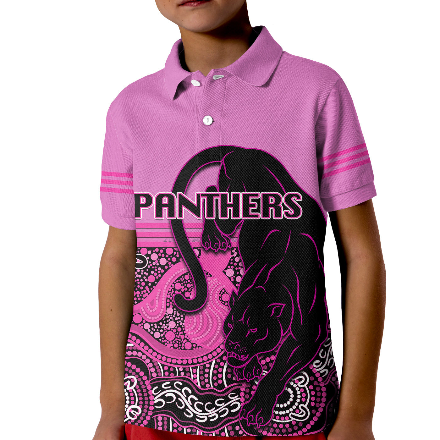 (Custom Personalised) Panthers Rugby Champions 2022 Indigenous Pink Style Polo Shirt KID - Vibe Hoodie Shop