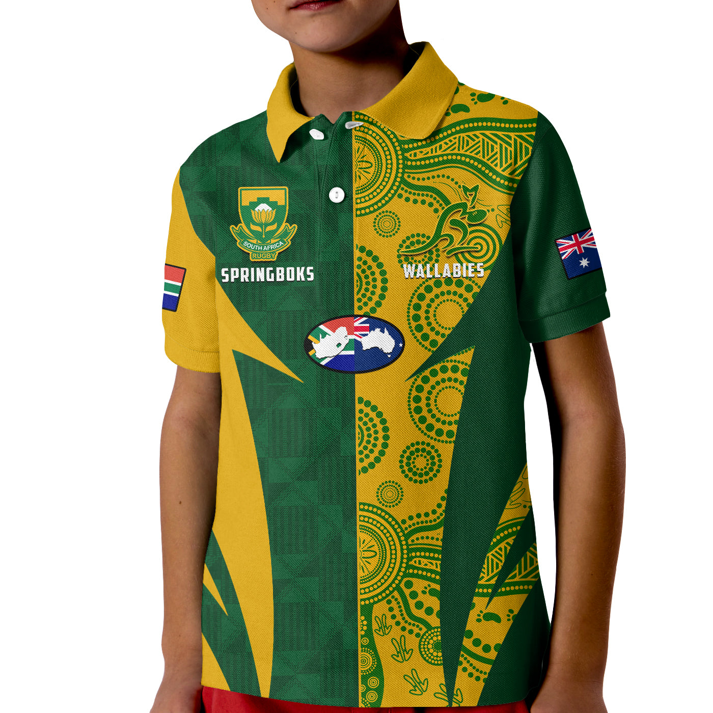 Personalised Australia Rugby And South Africa Rugby Polo Shirt 2023 Wallabies Mix Springboks - Vibe Hoodie Shop