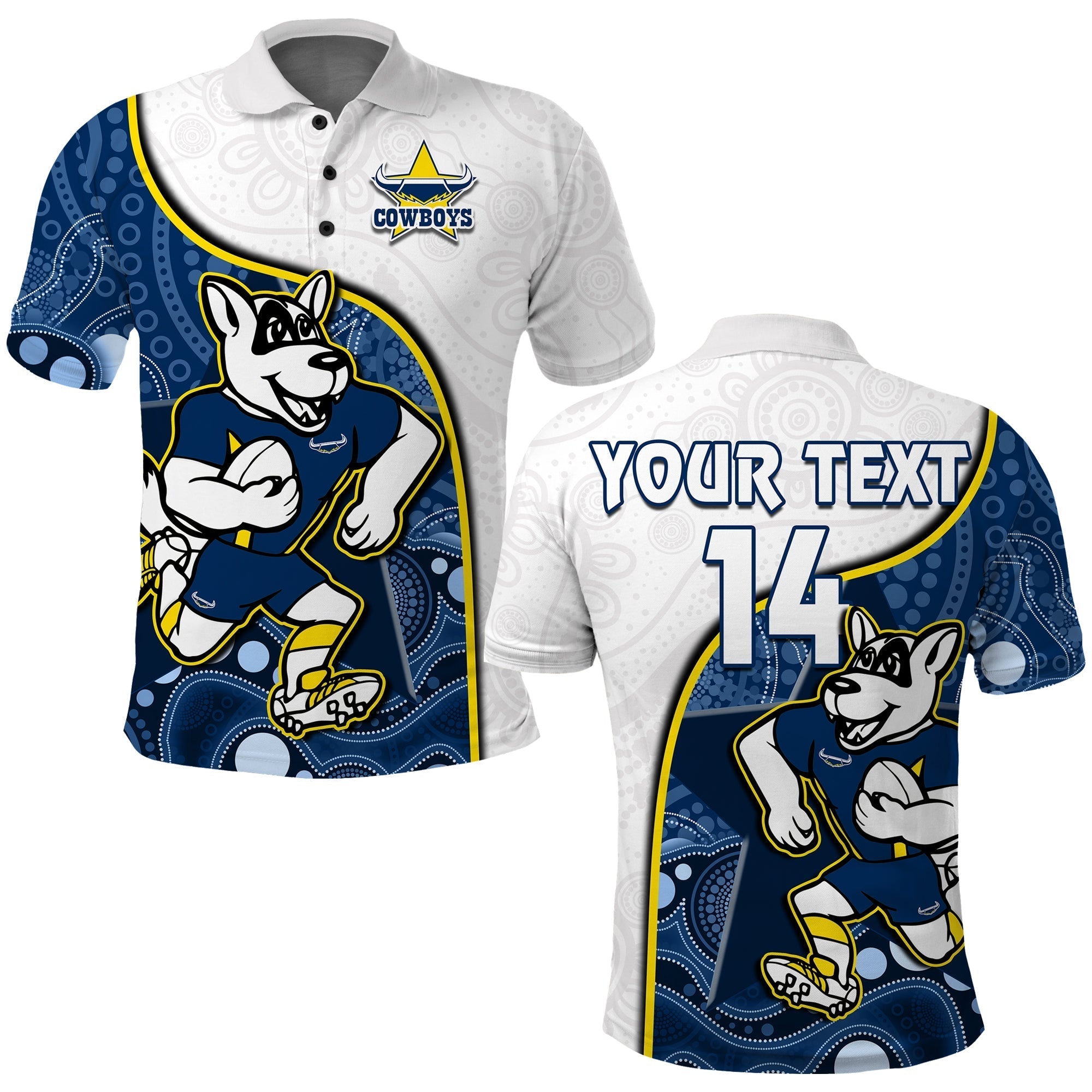 (Custom Text And Number) Cowboys Rugby Polo Shirt Macost Indigenous Pattern 2022 Premiers - Vibe Hoodie Shop