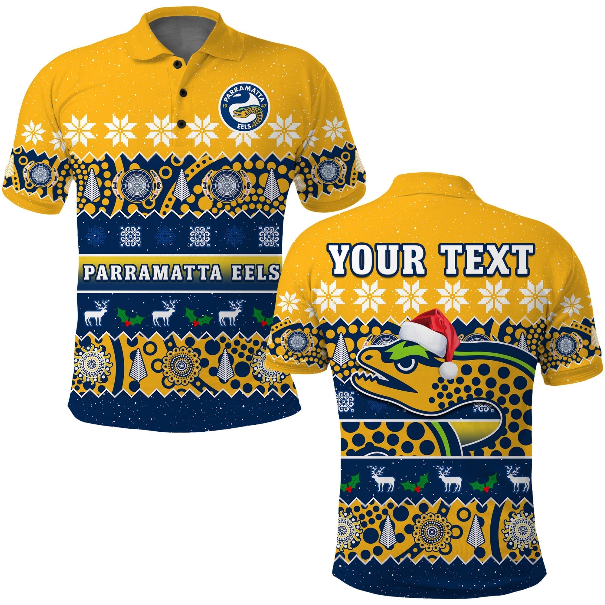 (Custom Personalised) Parramatta Eels Christmas Polo Shirt Parra Aboriginal Art Merry Xmas - Vibe Hoodie Shop
