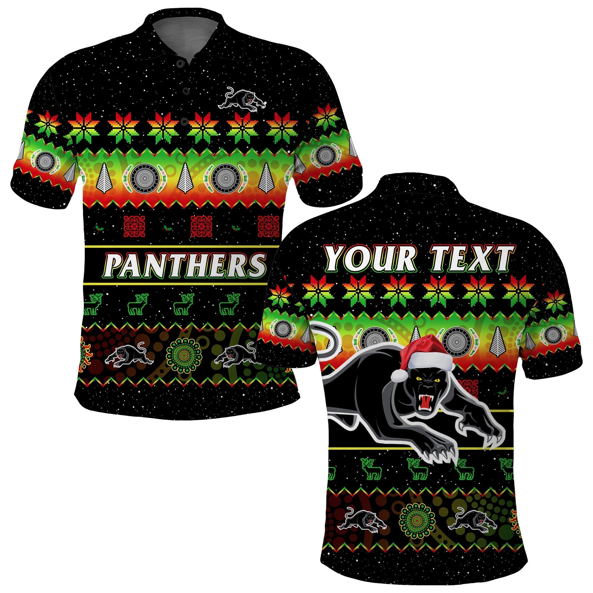 (Custom Personalised) Penrith Panthers Christmas Polo Shirt The Riff Aboriginal Art Merry Xmas - Vibe Hoodie Shop