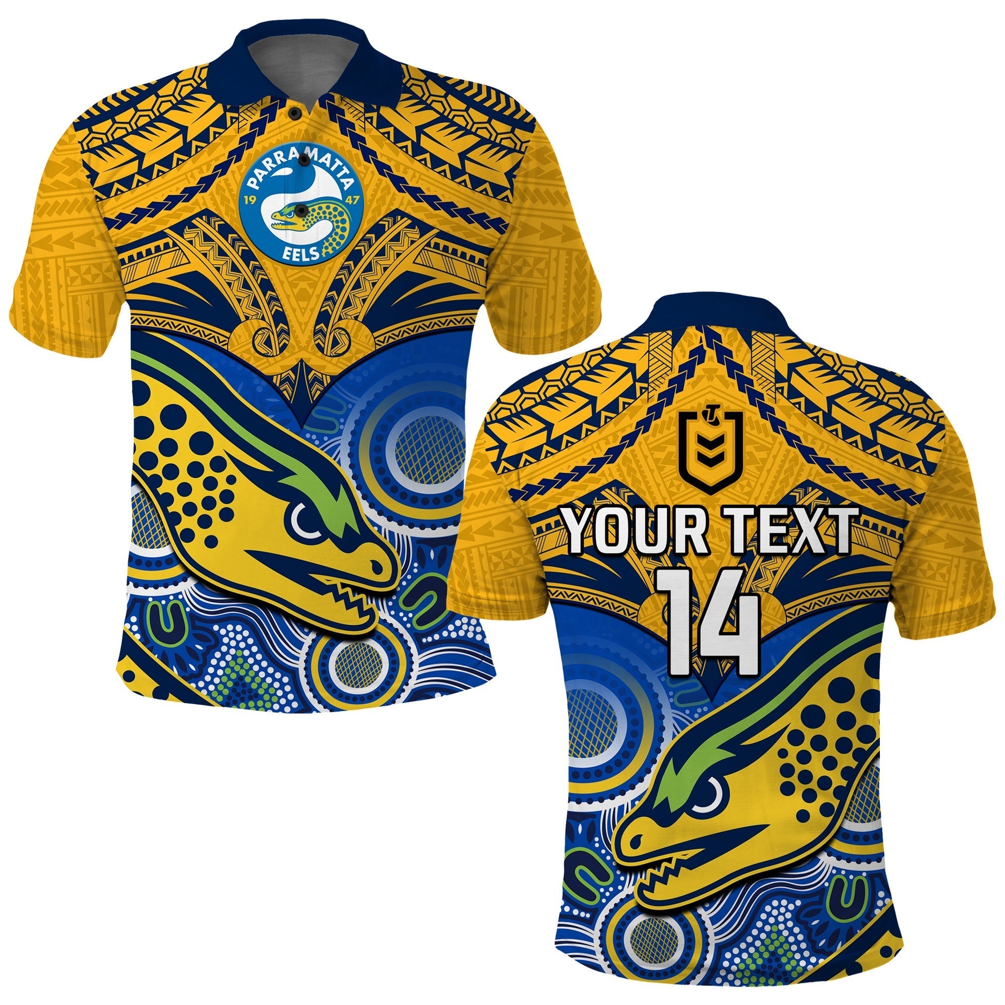 (Custom Text And Number) Parramatta Rugby 2023 Polo Shirt Go Eels Polynesian Mix Indigenous Art - Vibe Hoodie Shop