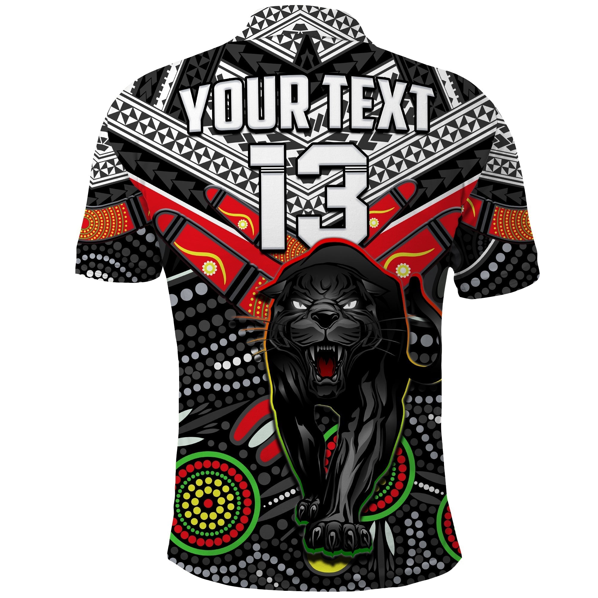 (Custom Text and Number) Panthers Rugby Polo Shirt Aboriginal and Polynesia Penrith The Riff - Vibe Hoodie Shop