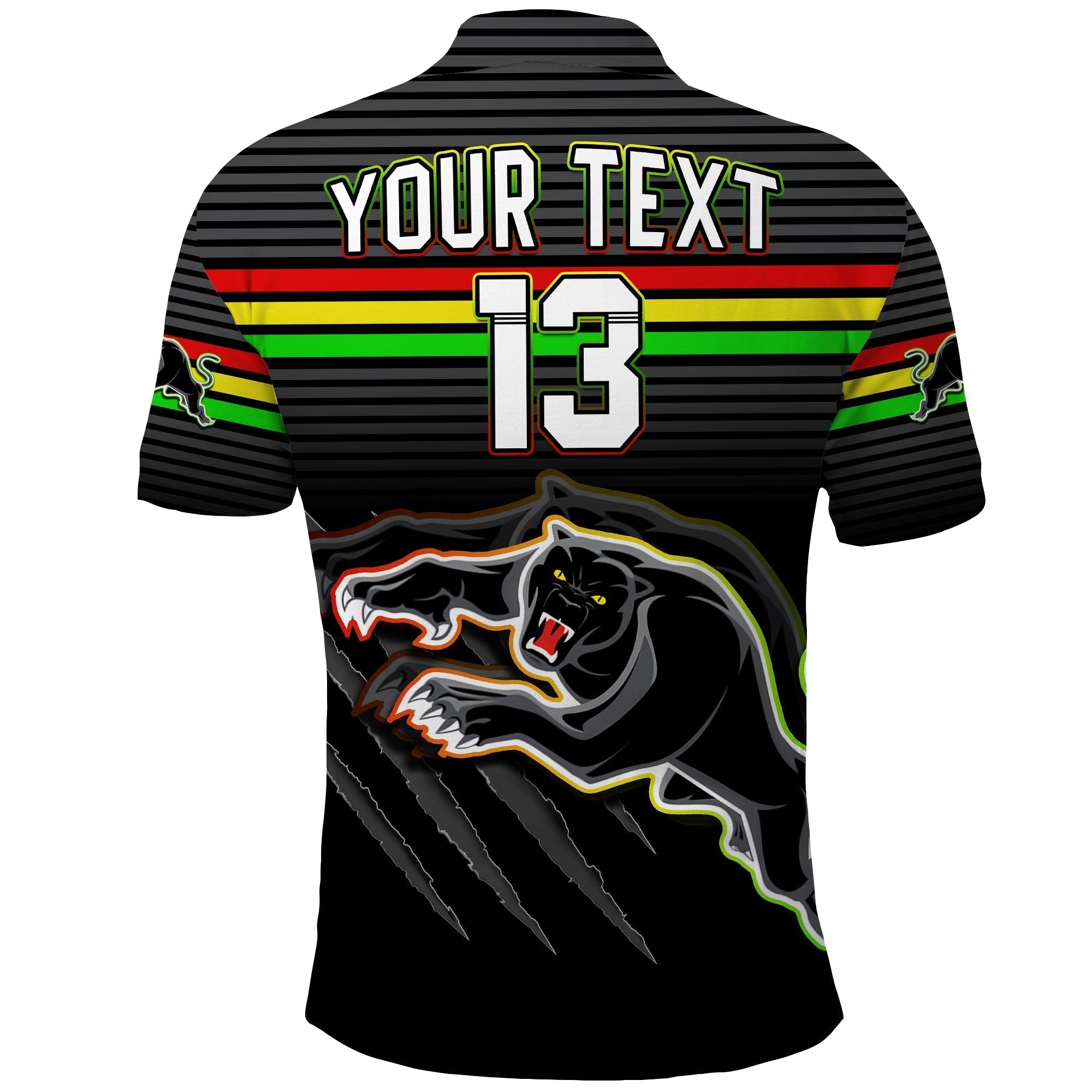 Custom Text and Number Panthers Proud Polo Shirt Back to Back Premiers 2022 Version Black - Vibe Hoodie Shop