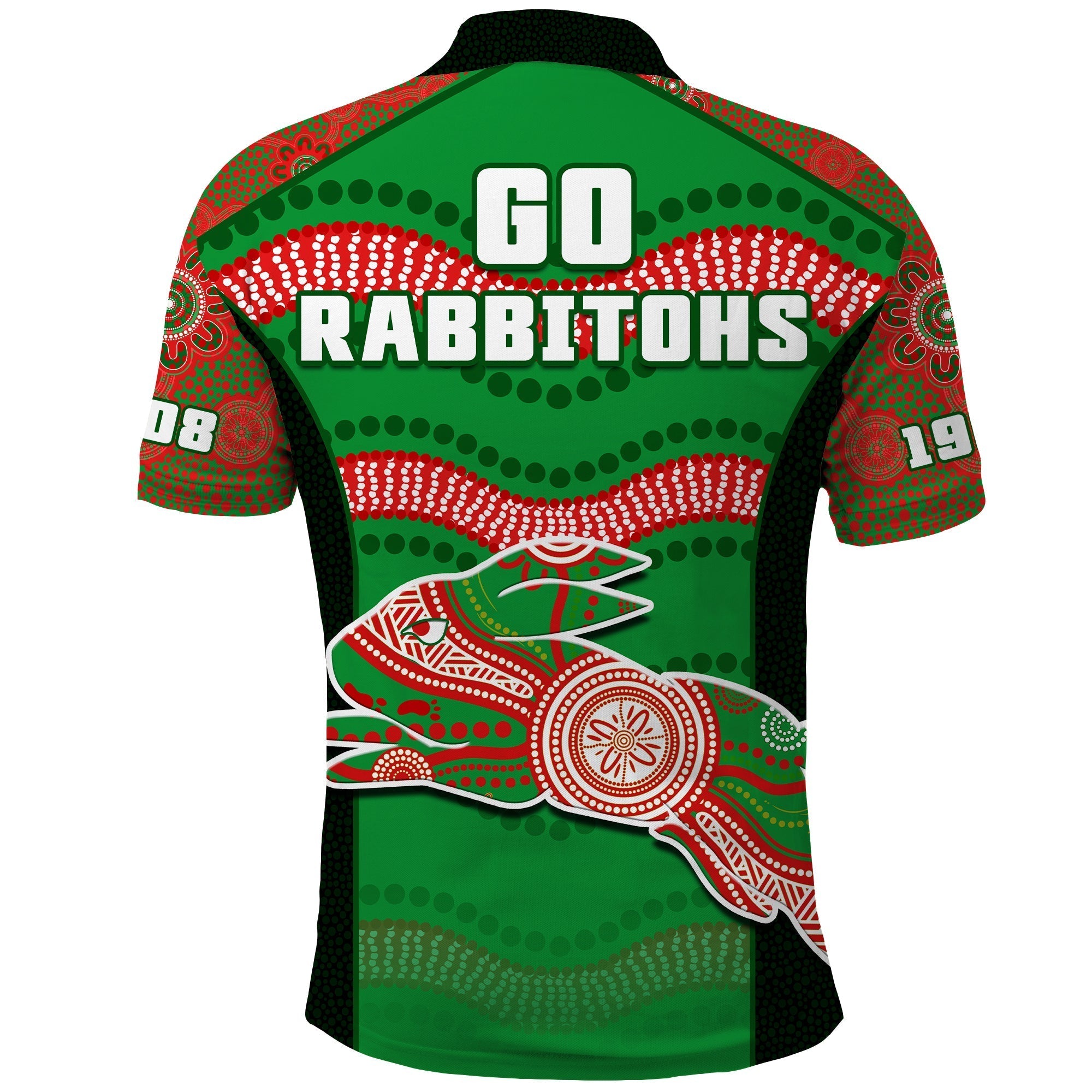 Rabbitohs Rugby Polo Shirt Souths 1908 Aboriginal Dot Painting Go Bunnies - Vibe Hoodie Shop