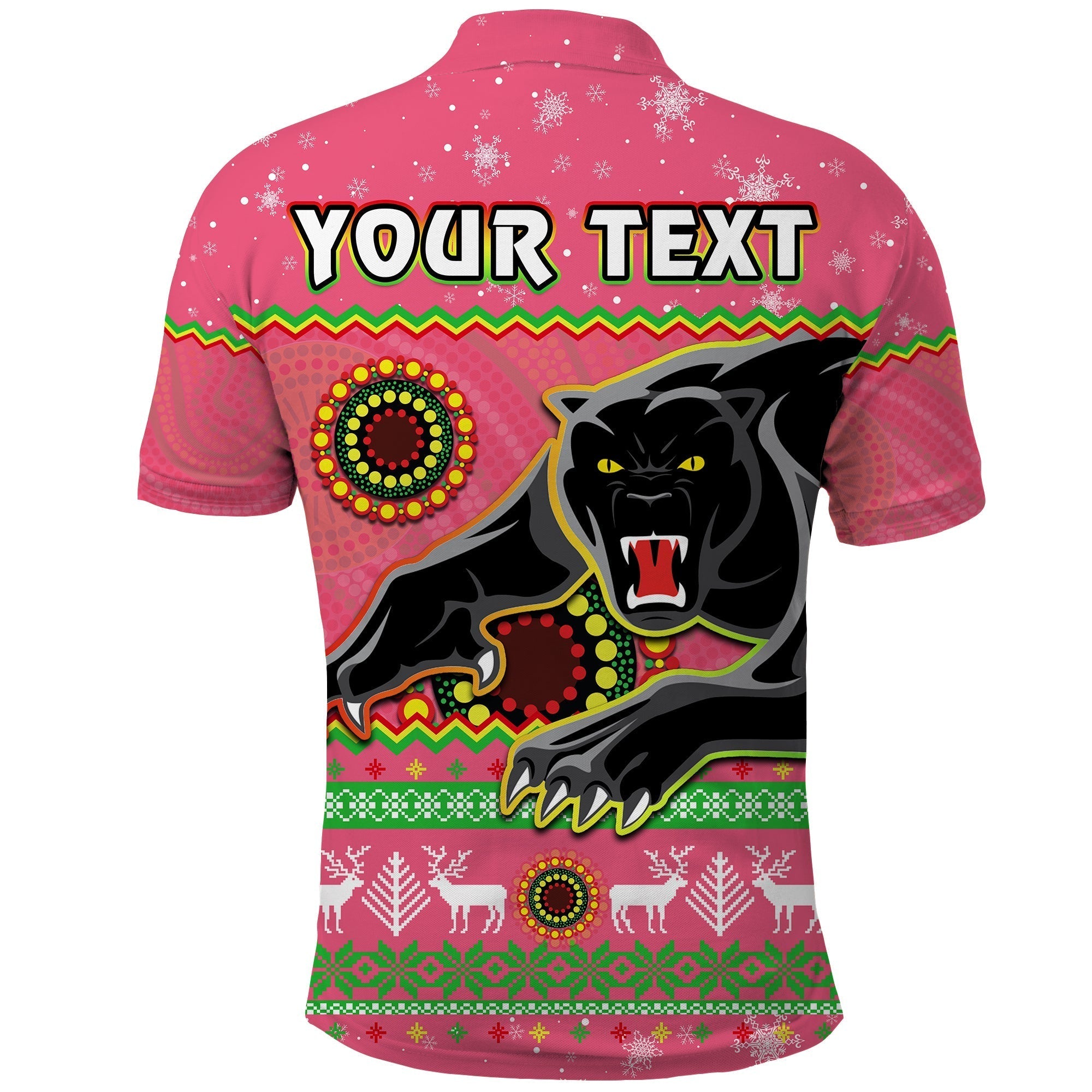 (Custom Personalised) Panthers Christmas Polo Shirt Aboriginal Pattern Penrith Pink Version - Vibe Hoodie Shop