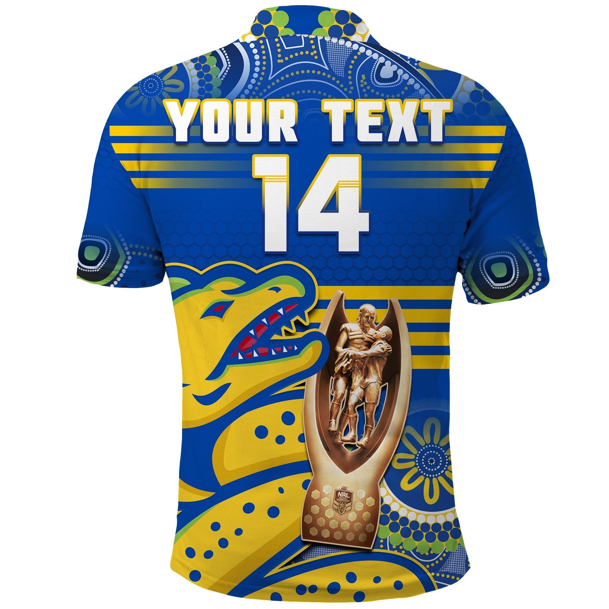 (Custom Text And Number) Parramatta Rugby Polo Shirt Eels Premiers 2022 Indigenous Artsy - Vibe Hoodie Shop