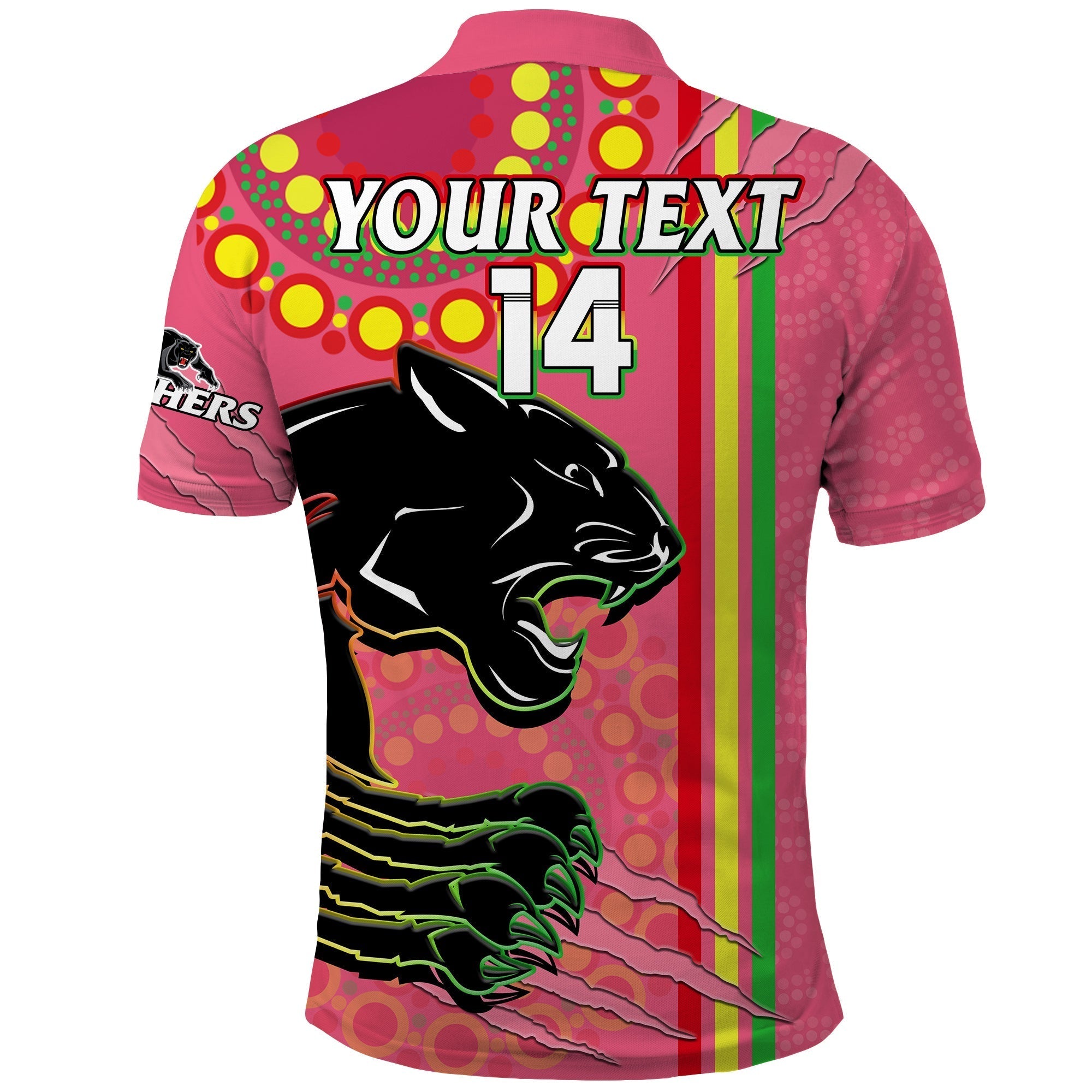 (Custom Text And Number) Panthers Rugby Polo Shirt The Mountain Men Aboriginal Art Dynamic Pink Version - Vibe Hoodie Shop