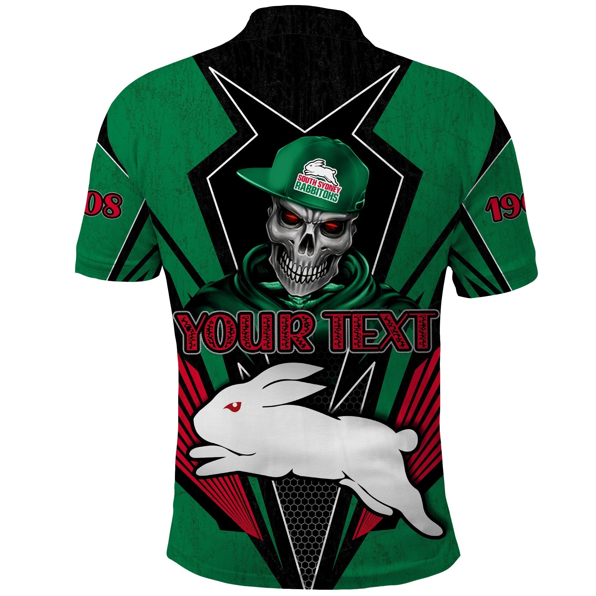 (Custom Personalised) Rabbitohs Rugby Polo Shirt Mascot South Sydney Since 1908 Cool Skull - Vibe Hoodie Shop