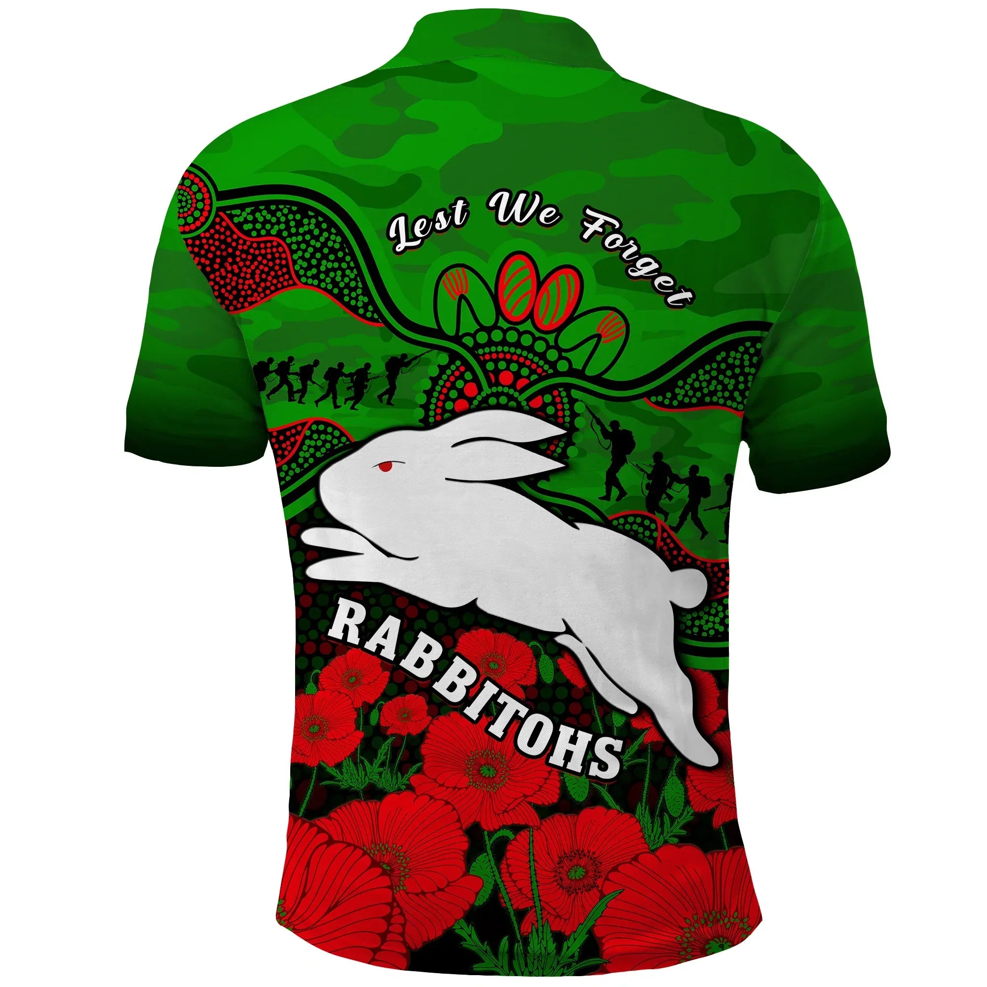 Rabbitohs Rugby ANZAC Polo Shirt South Sydney Camouflage Poppy Aboriginal - Vibe Hoodie Shop