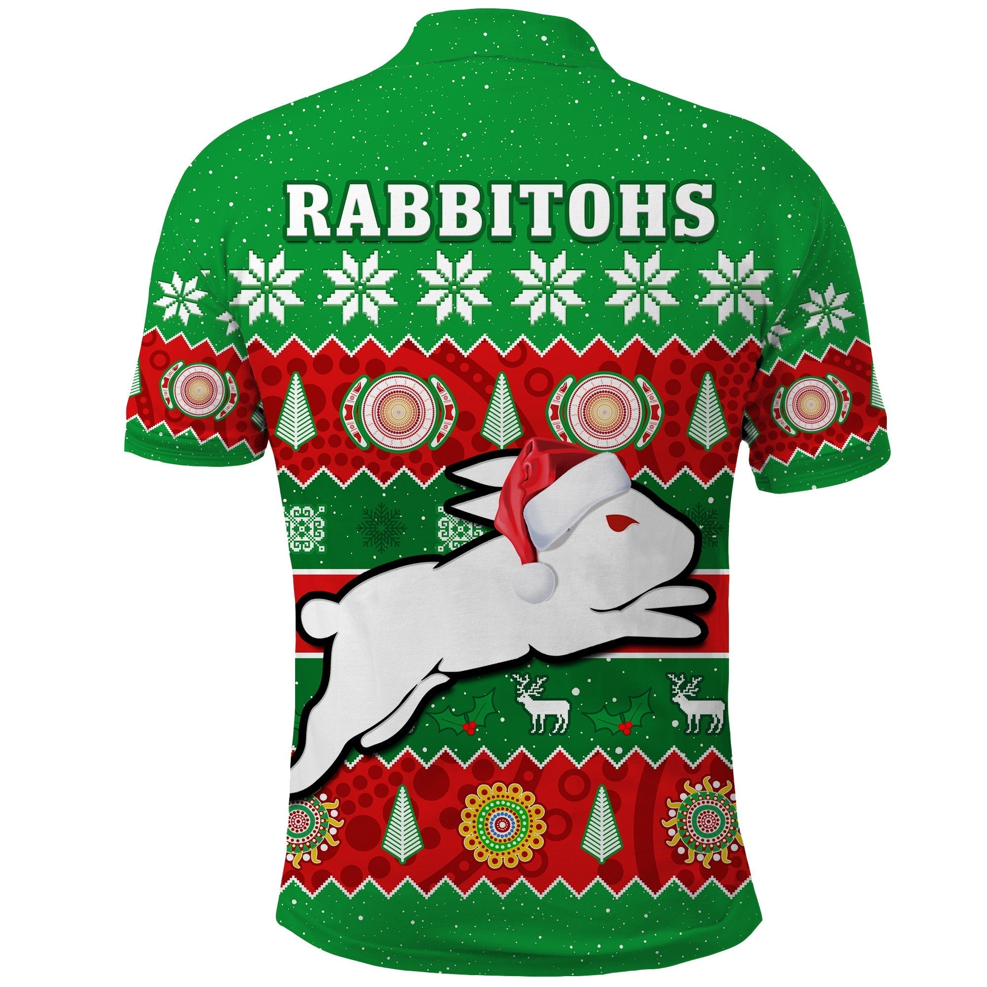 Rabbitohs Christmas Polo Shirt Souths Aboriginal Art Merry Xmas - Vibe Hoodie Shop