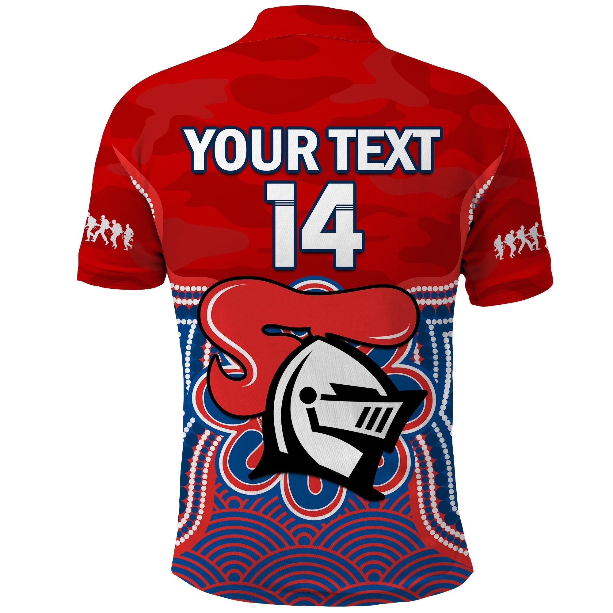 (Custom Text And Number) Knights ANZAC 2023 Polo Shirt Camouflage Poppy Mix Aboriginal - Vibe Hoodie Shop