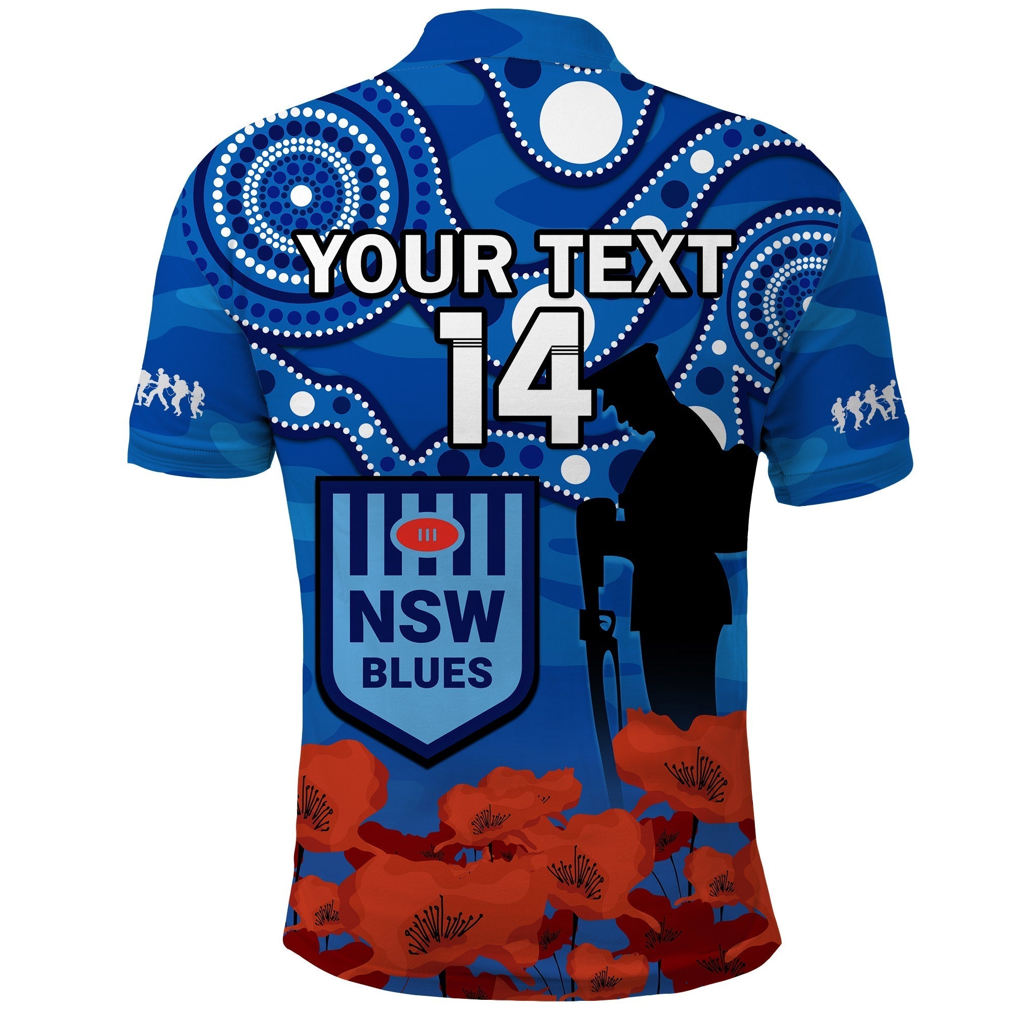 (Custom Text And Number) Blues Rugby ANZAC 2023 Polo Shirt NSW Aboriginal Mix Poppy Camouflage - Vibe Hoodie Shop